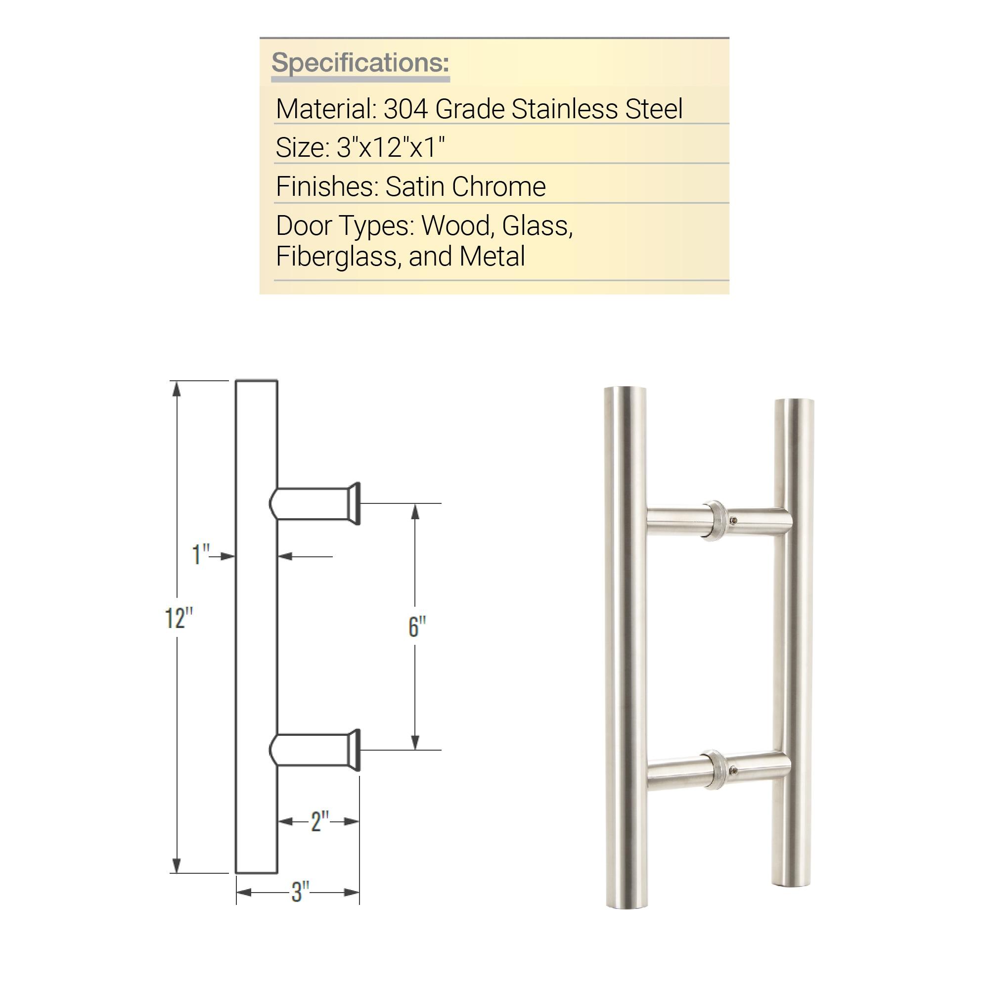 BRINKS Commercial - 12" 'H' Style Pull Door Handle, Satin Chrome Finish - Rust and Corrosion Resistant Door Handle