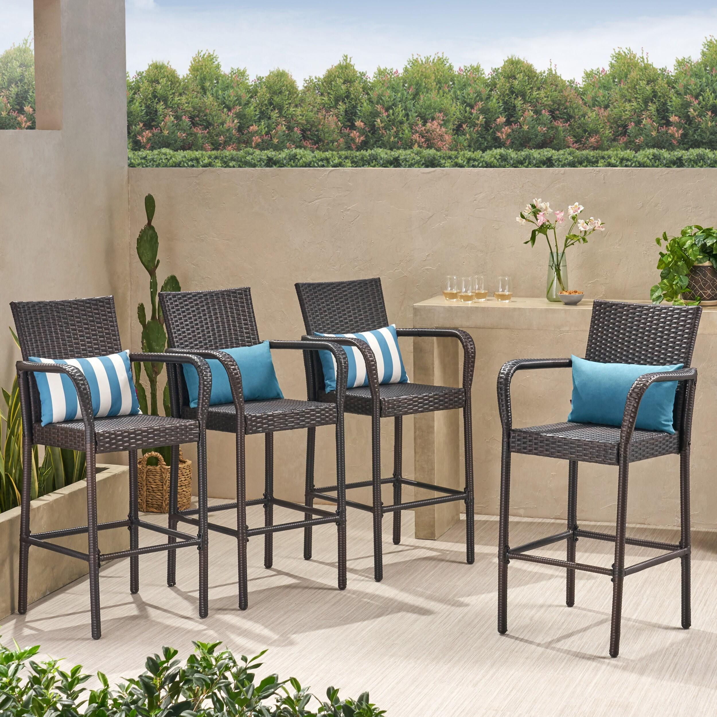 Delfina 4pk Wicker Barstool - Brown - Christopher Knight Home: UV & Weather-Resistant, Powder-Coated Frame