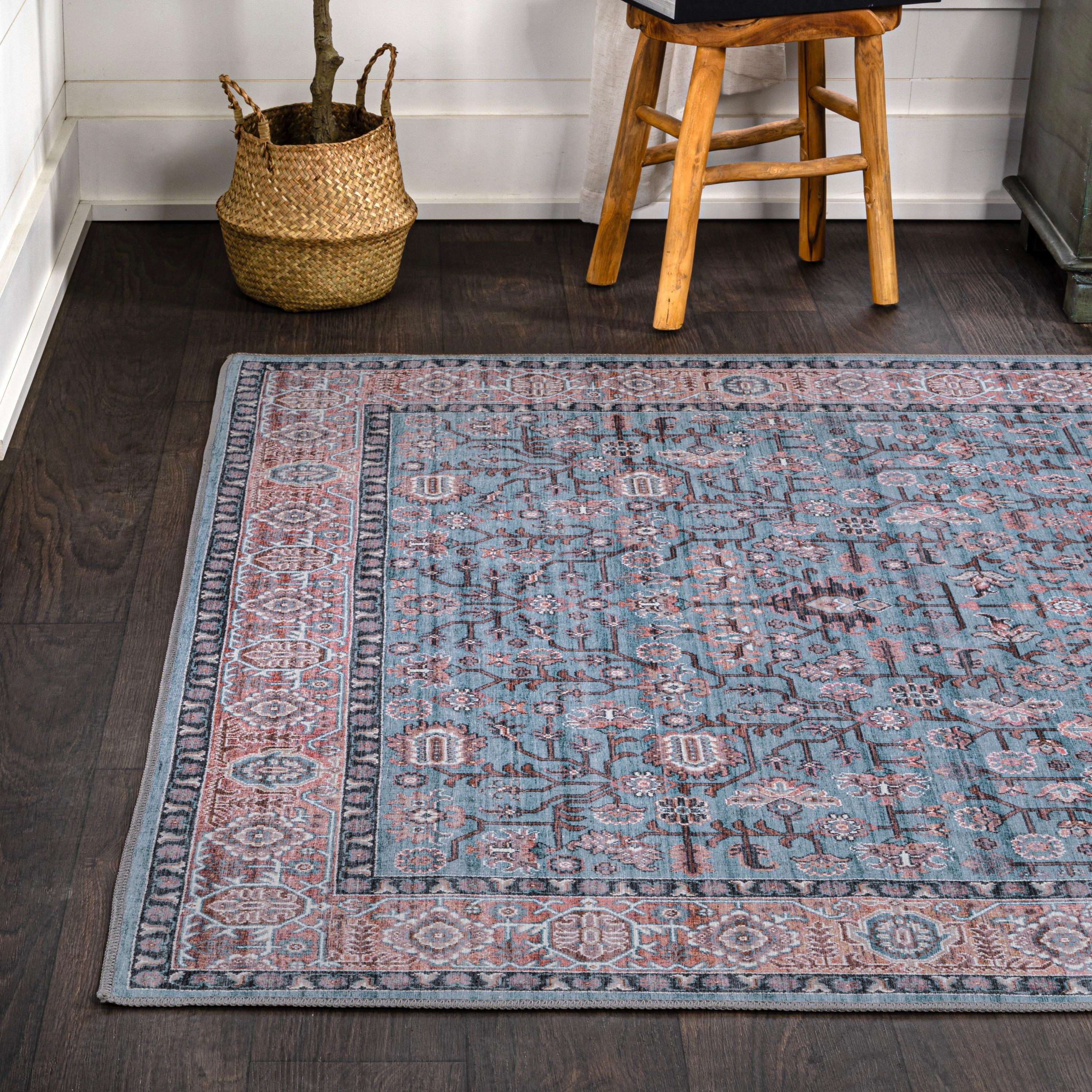 Kemer All-Over Persian Machine-Washable Blue/Red/Brown 3 ft. x 5 ft. Area Rug - JONATHAN Y