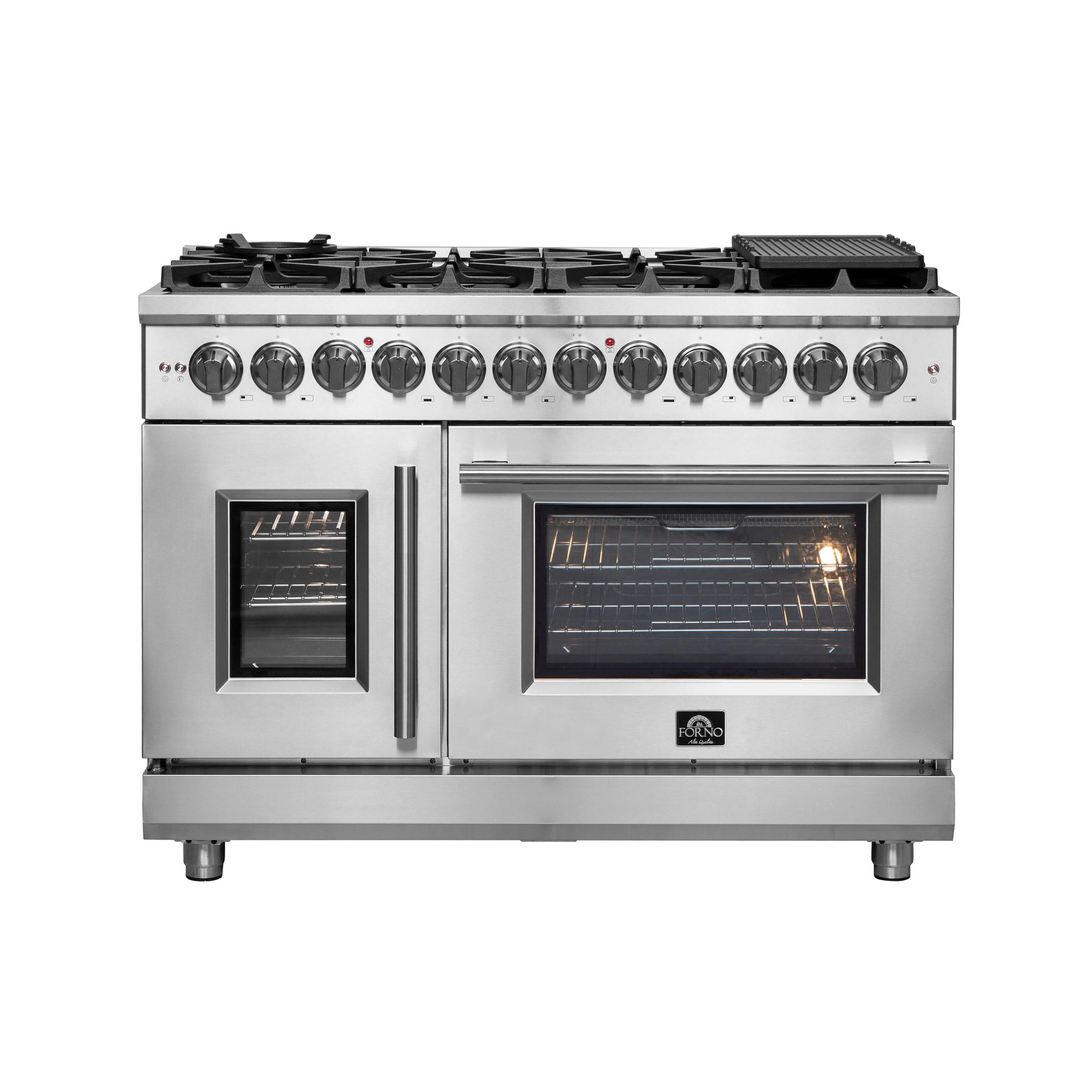 Alta Qualita Massimo 48-inch Freestanding Dual Fuel Range Stainless Steel, 8 Burners, 6.58 cu.ft. Double Ovens