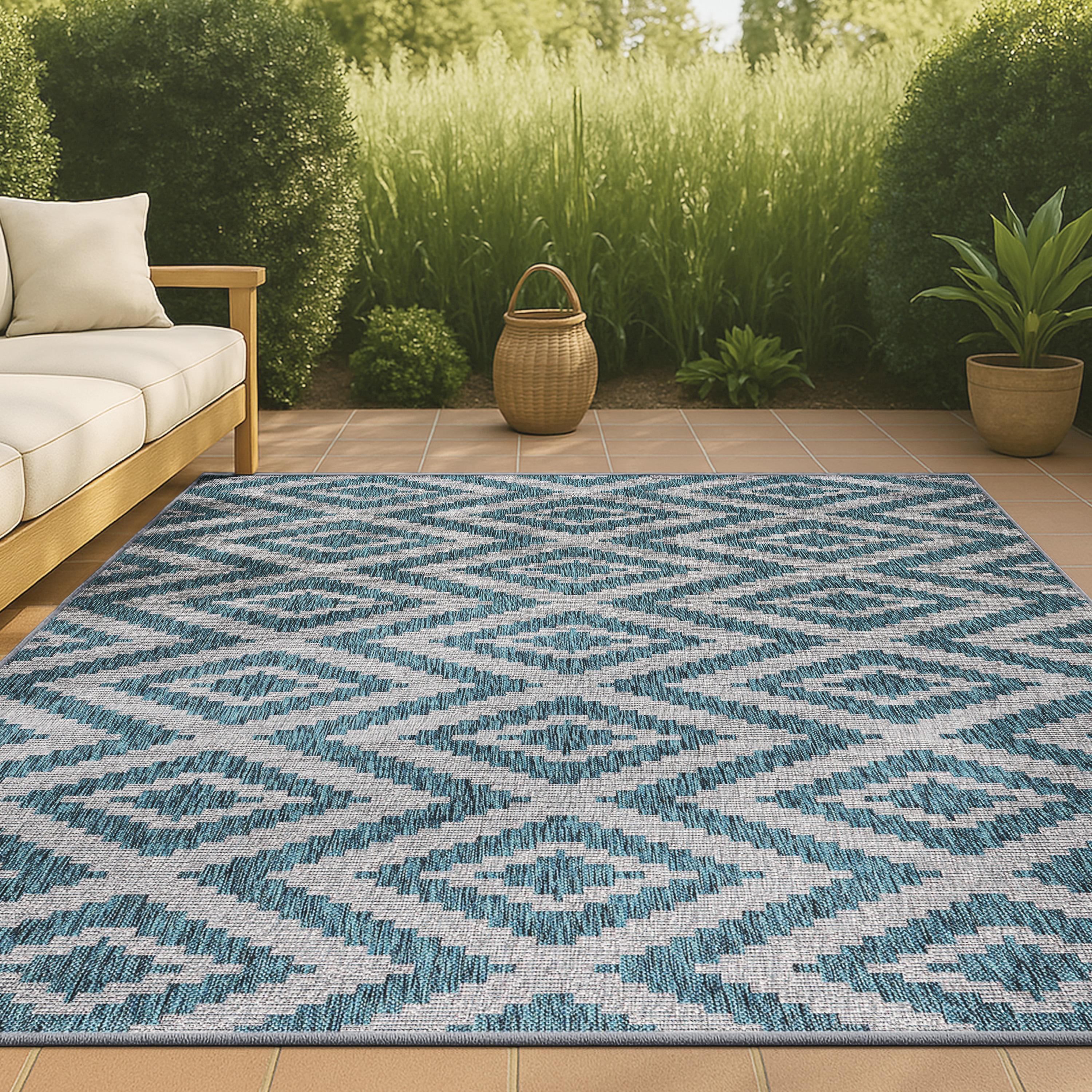 4'x6' Sintra Diamond Indoor/Outdoor Area Rug, Blue/Gray - JONATHAN Y