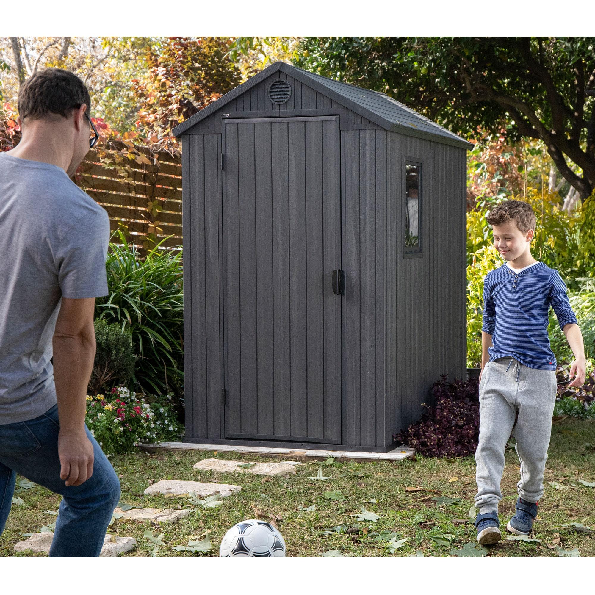 Darwin 4 ft. W x 6 ft. D Durable Resin Outdoor Storage Shed With Floor and Window for Garden Patio Furniture and Tools, Grey