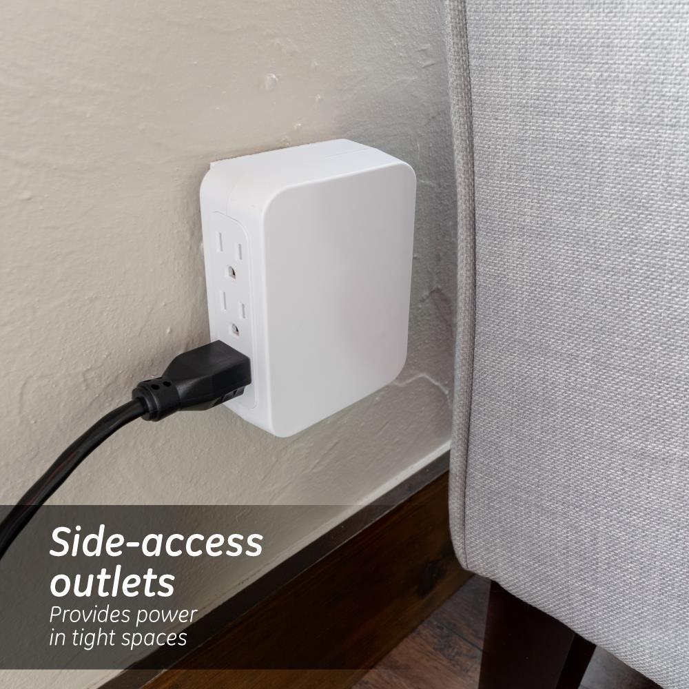 GE Pro 6-Outlet Side-Access Wall Adapter Surge Protector, White, 10353