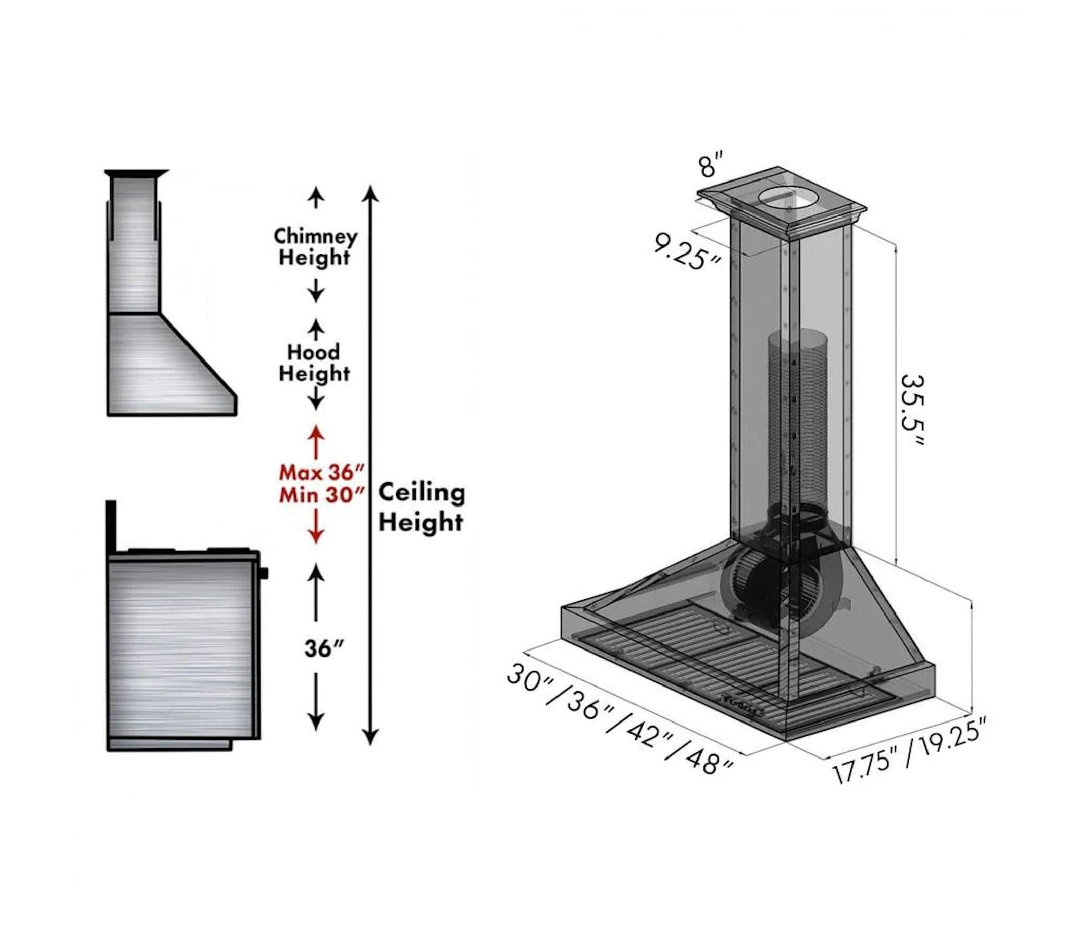 36" 400 CFM Convertible Wall Mount Range Hood