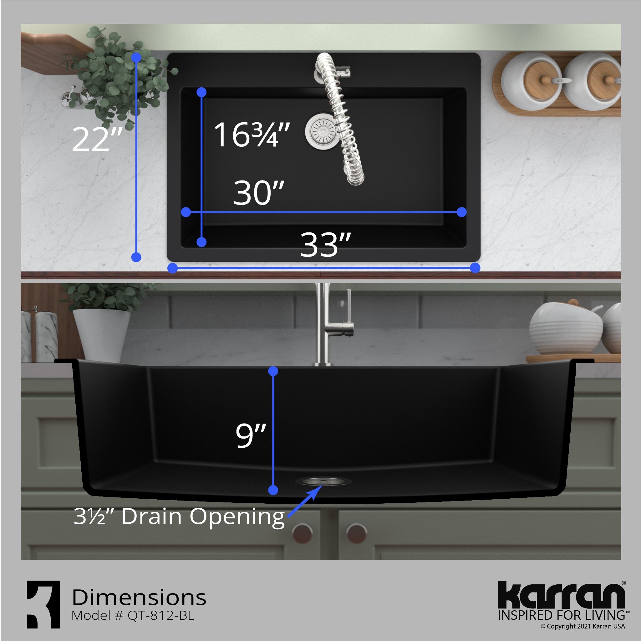 Karran Quartz 33'' X 22'' Large Single Bowl Drop-in Kitchen Sink