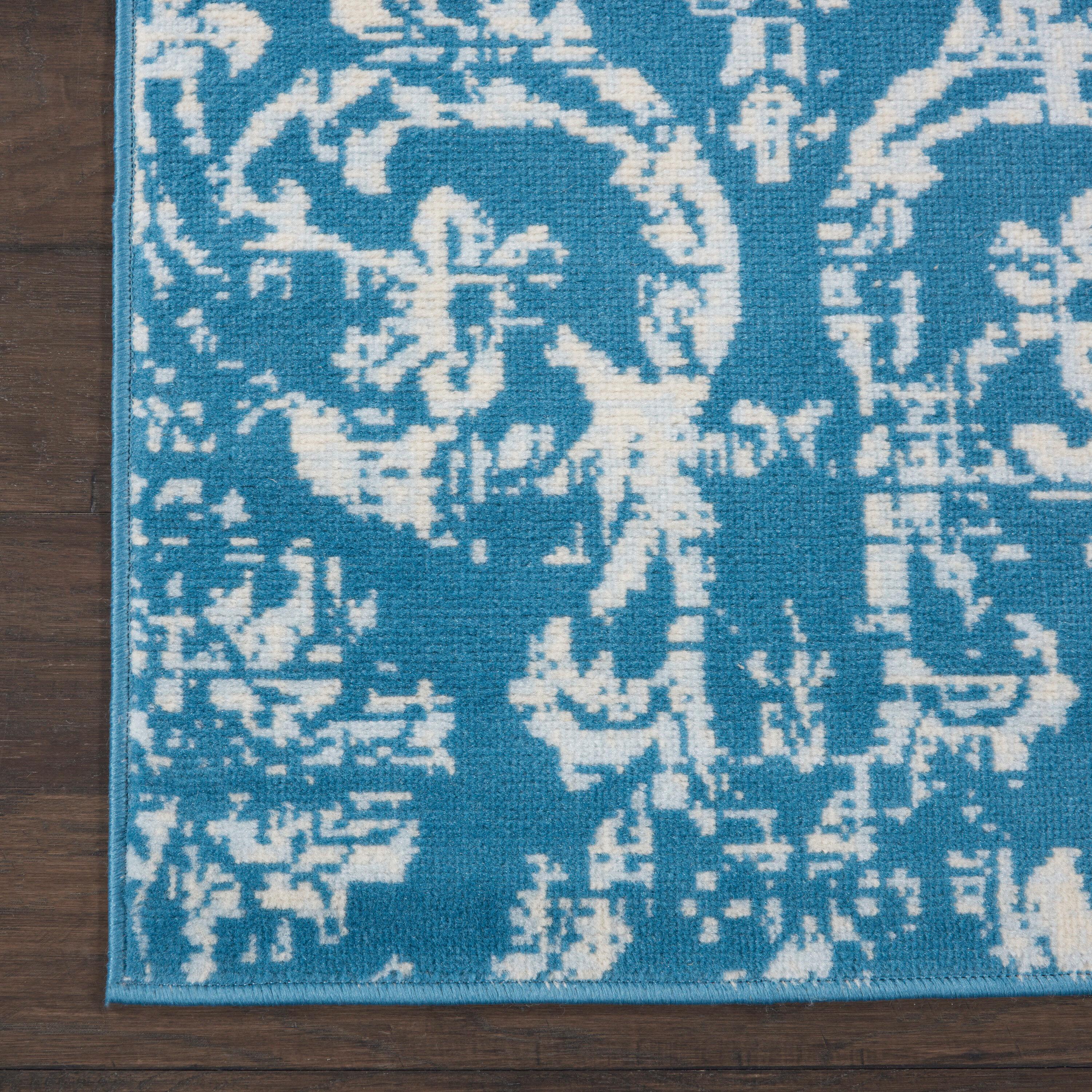Nourison Jubilant 2' x 4' Blue Area Rug Farmhouse Vintage Damask by Nourison