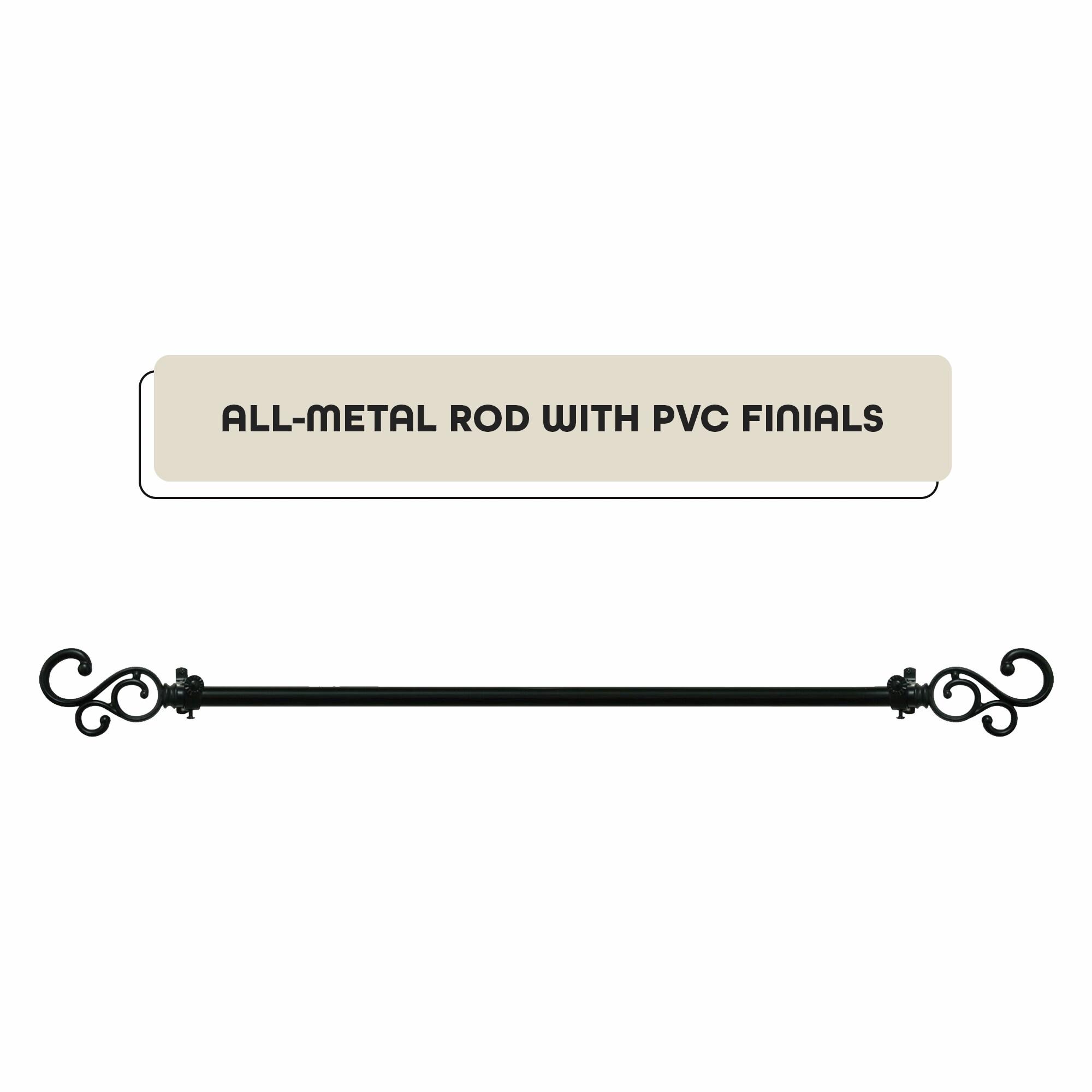 Achim Medley Buono II Decorative Curtain Rod and Finial, 48" - 86", Black