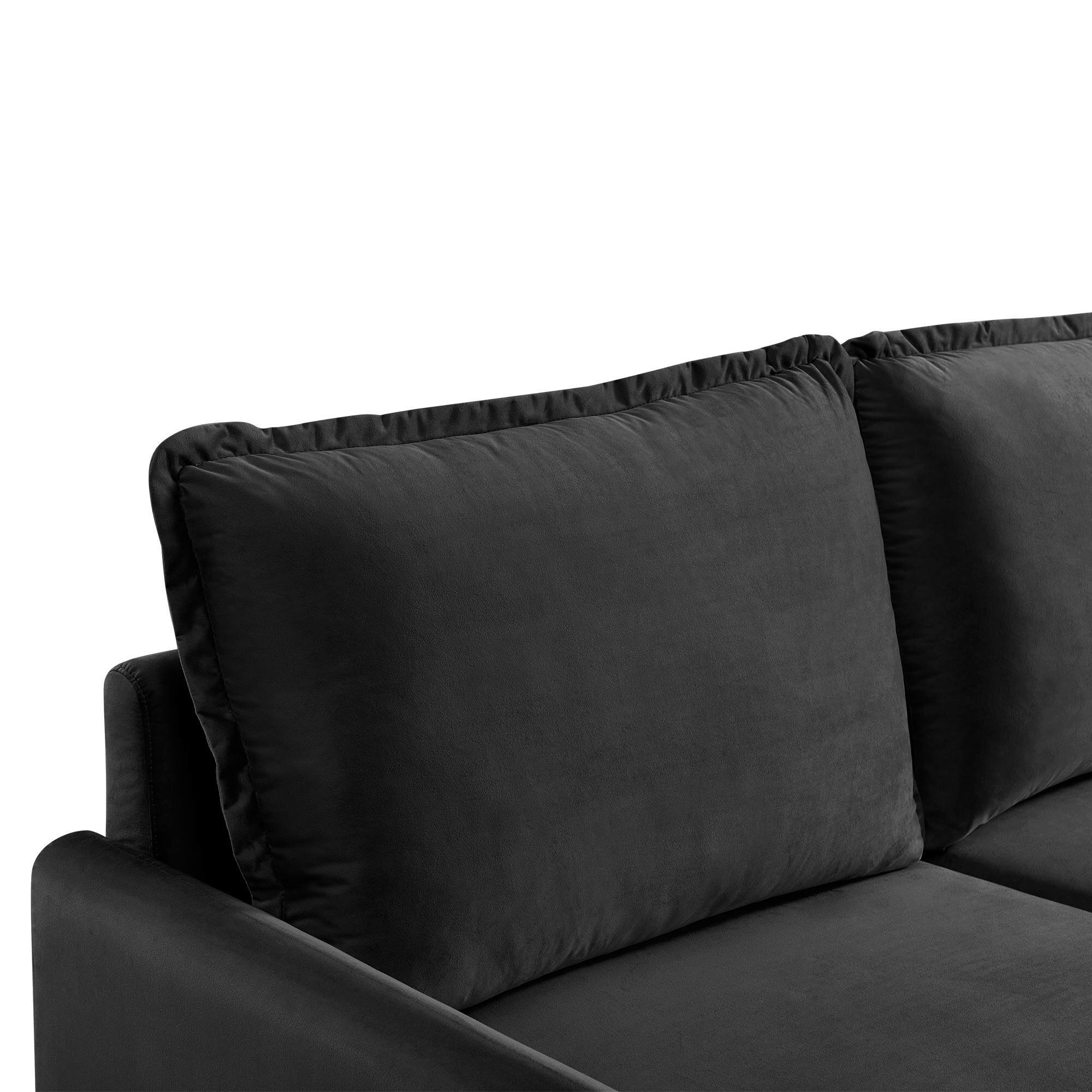 57 Inch Wide Upholstered Two Cushion Loveseat with Cambered Arms in Black Velvet