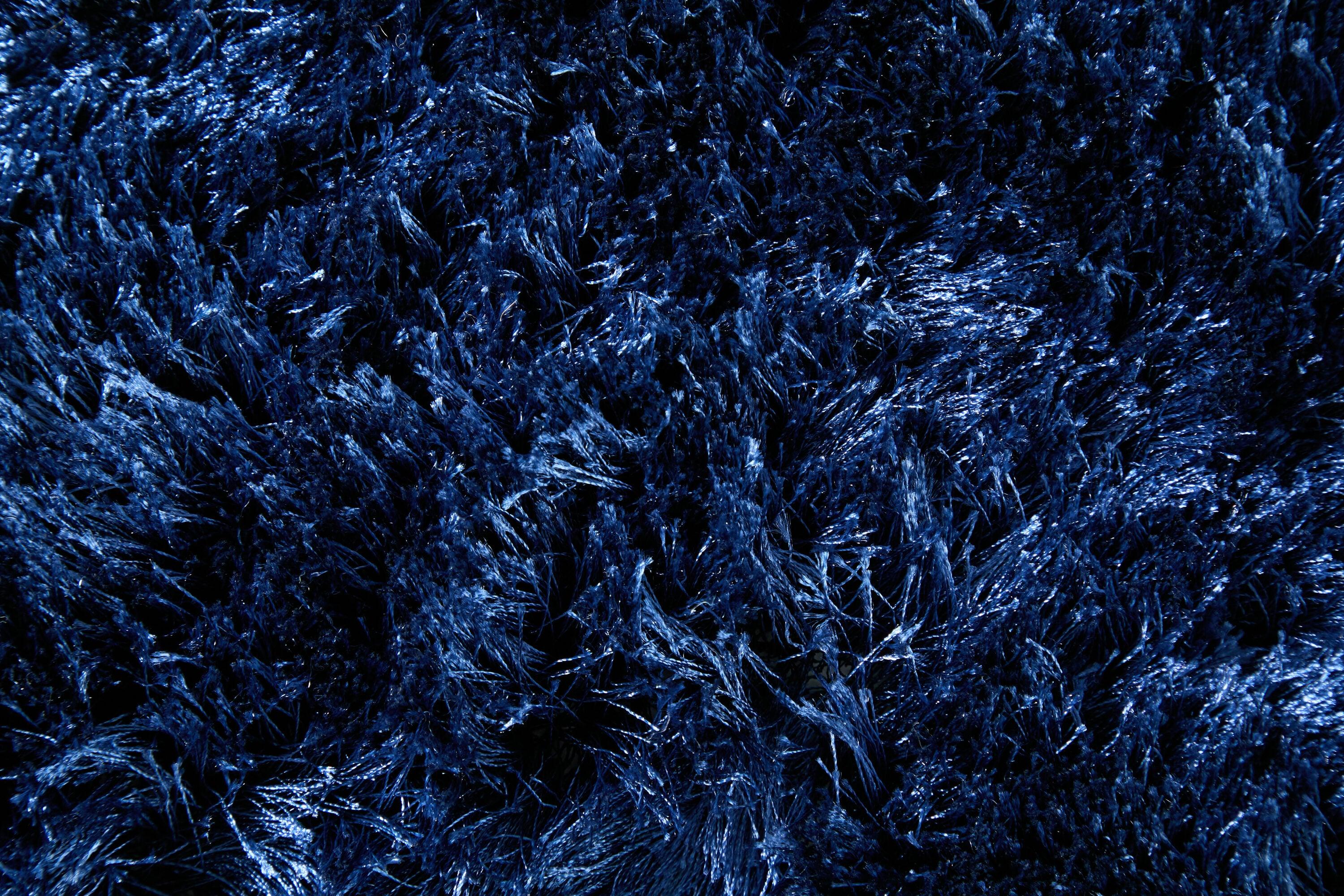 Freya Dark Blue Tufted Wool and Viscose Shag Rug