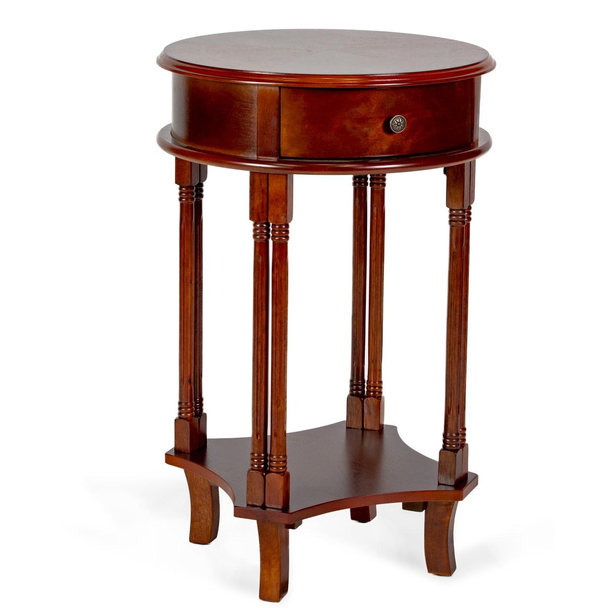 Cherry Finish Round Wood Accent Table with Storage