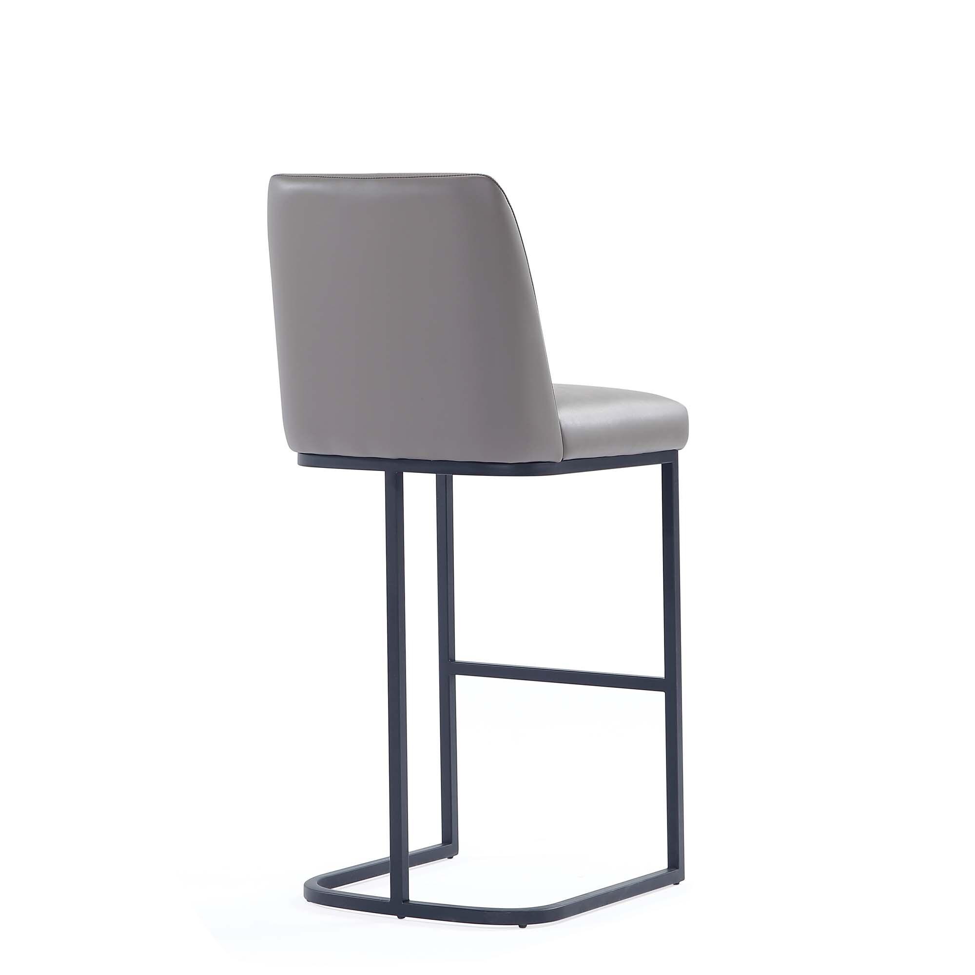 Manhattan Comfort Serena Leatherette Upholstered Metal Barstool Gray: Sled Base, Padded Back, Fixed Height