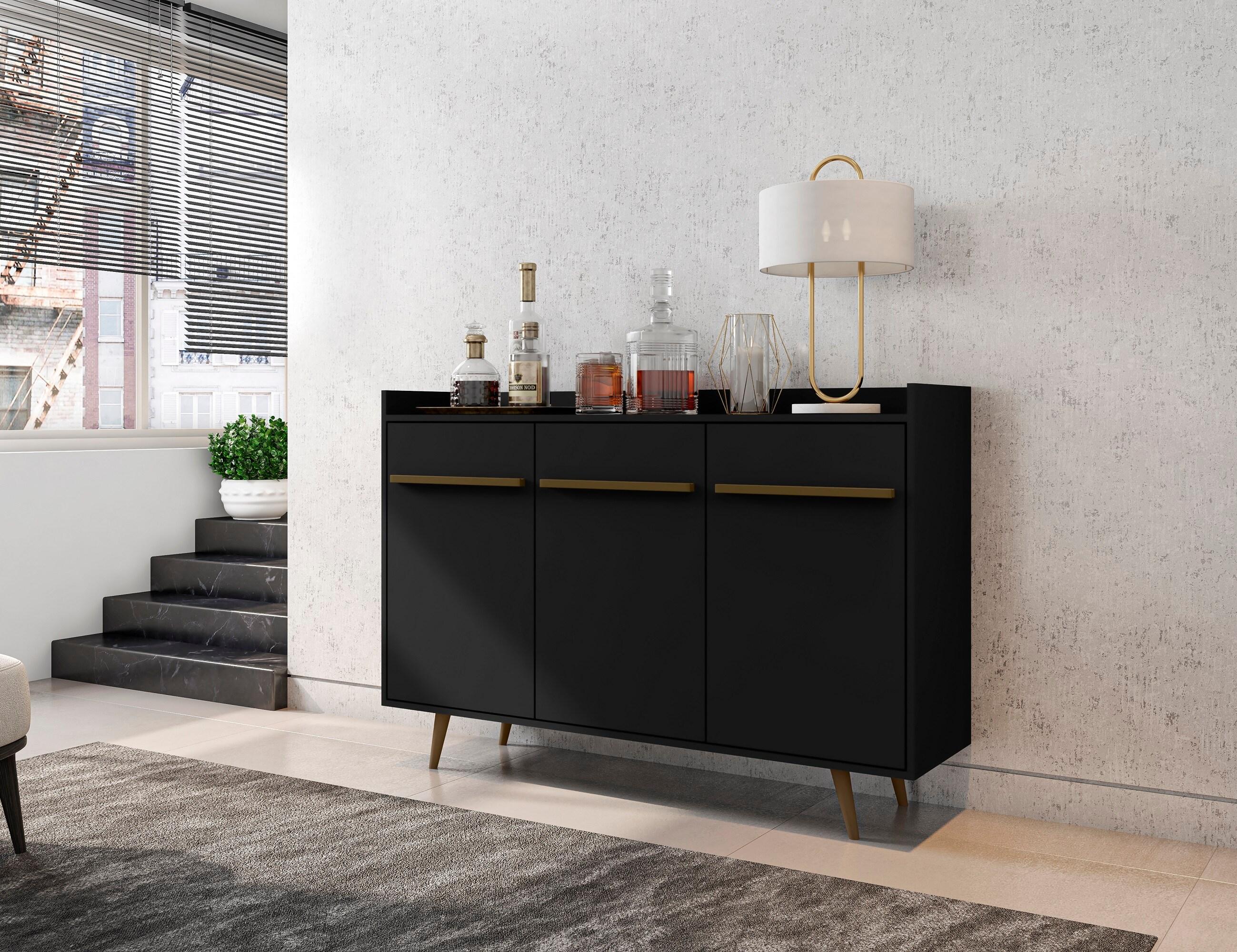 53.54" Bradley Buffet Stand Black - Manhattan Comfort: Mid-Century Modern Storage Console