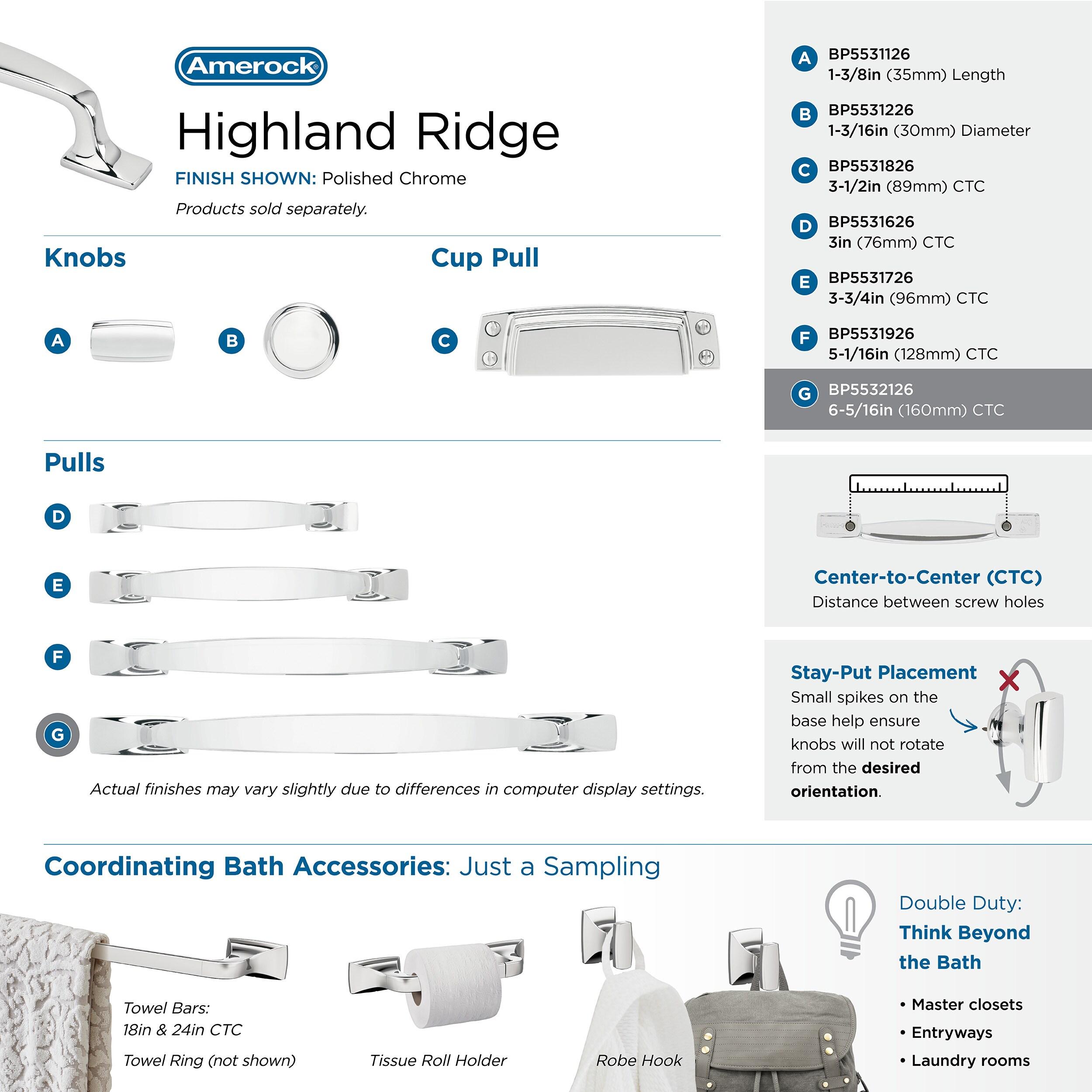 Amerock Highland Ridge 6-5/16 inch (160mm) Center-to-Center Polished Chrome Cabinet Pull