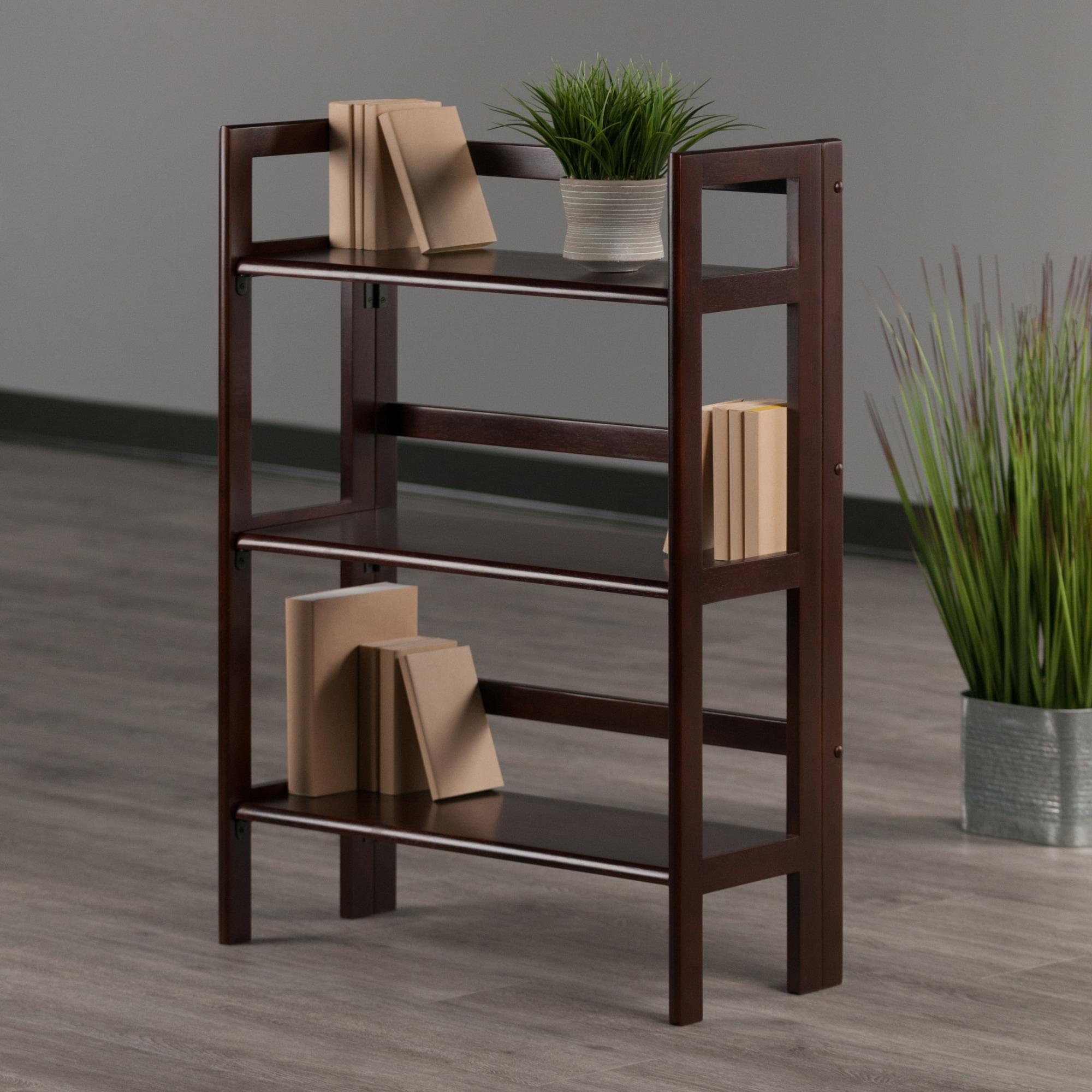 38.54" Terry Folding Bookshelf Walnut - Winsome: Solid Beech Wood, Mid-Century Modern, 3 Fixed Shelves