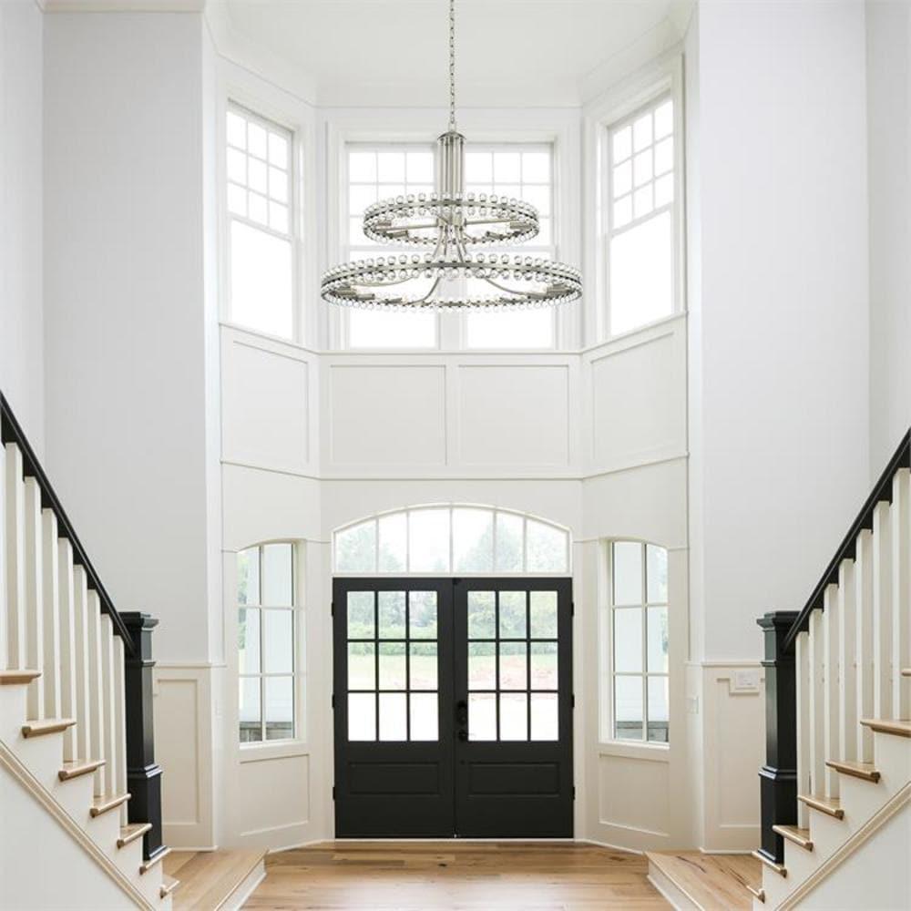 Brushed Nickel and Crystal 24-Light Chandelier with Glass Beads