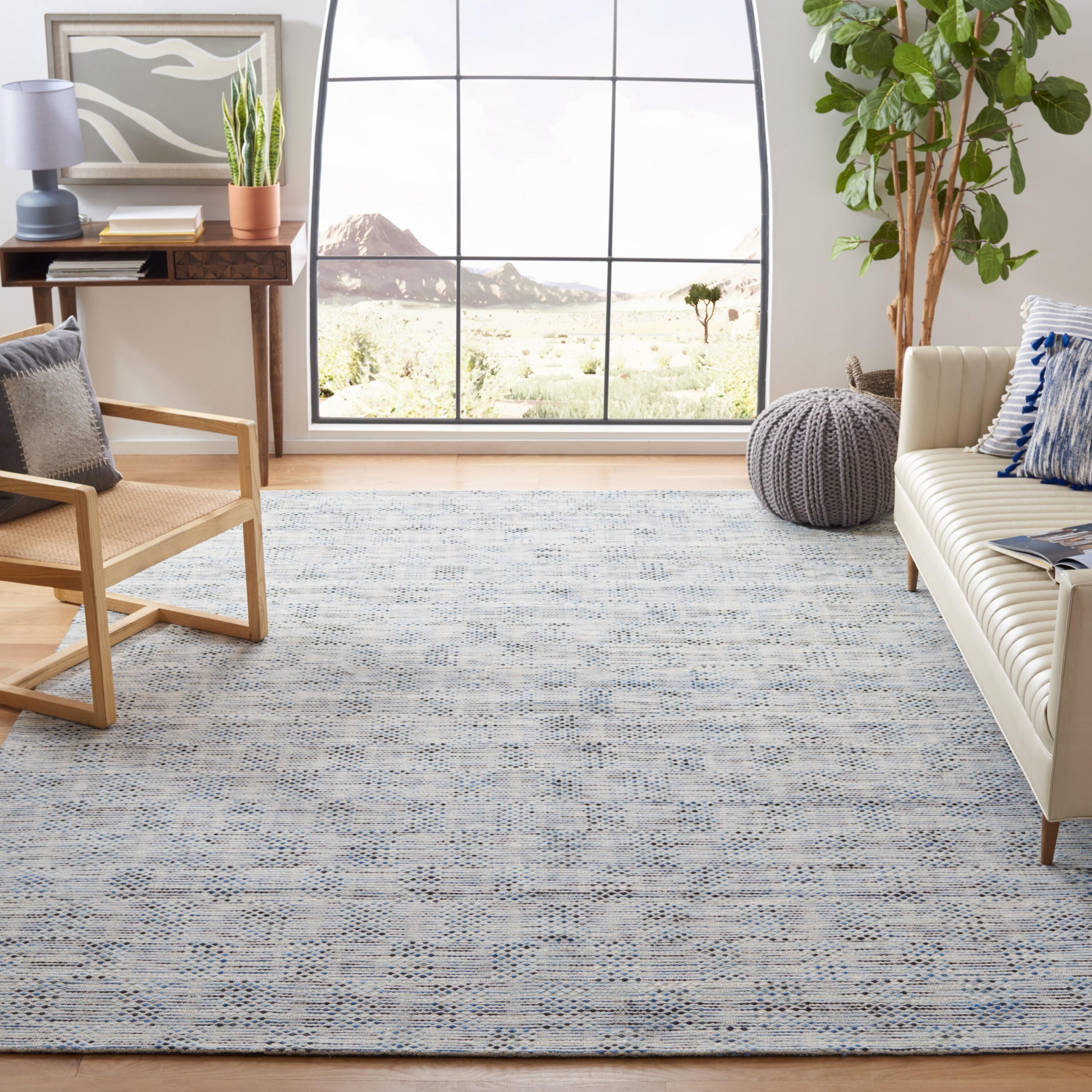 Marbella Navy and Beige 8' x 10' Wool Rectangular Area Rug