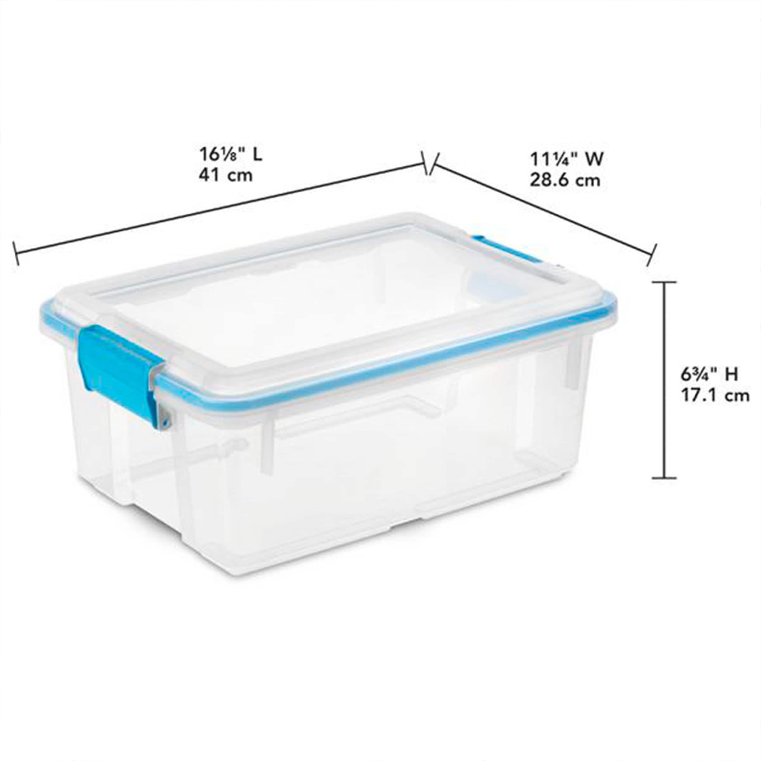 Sterilite 12 Qt Gasket Box, Stackable Storage Bin with Latching Lid and Tight Seal Plastic Container to Organize Basement, Clear Base and Lid, 12-Pack