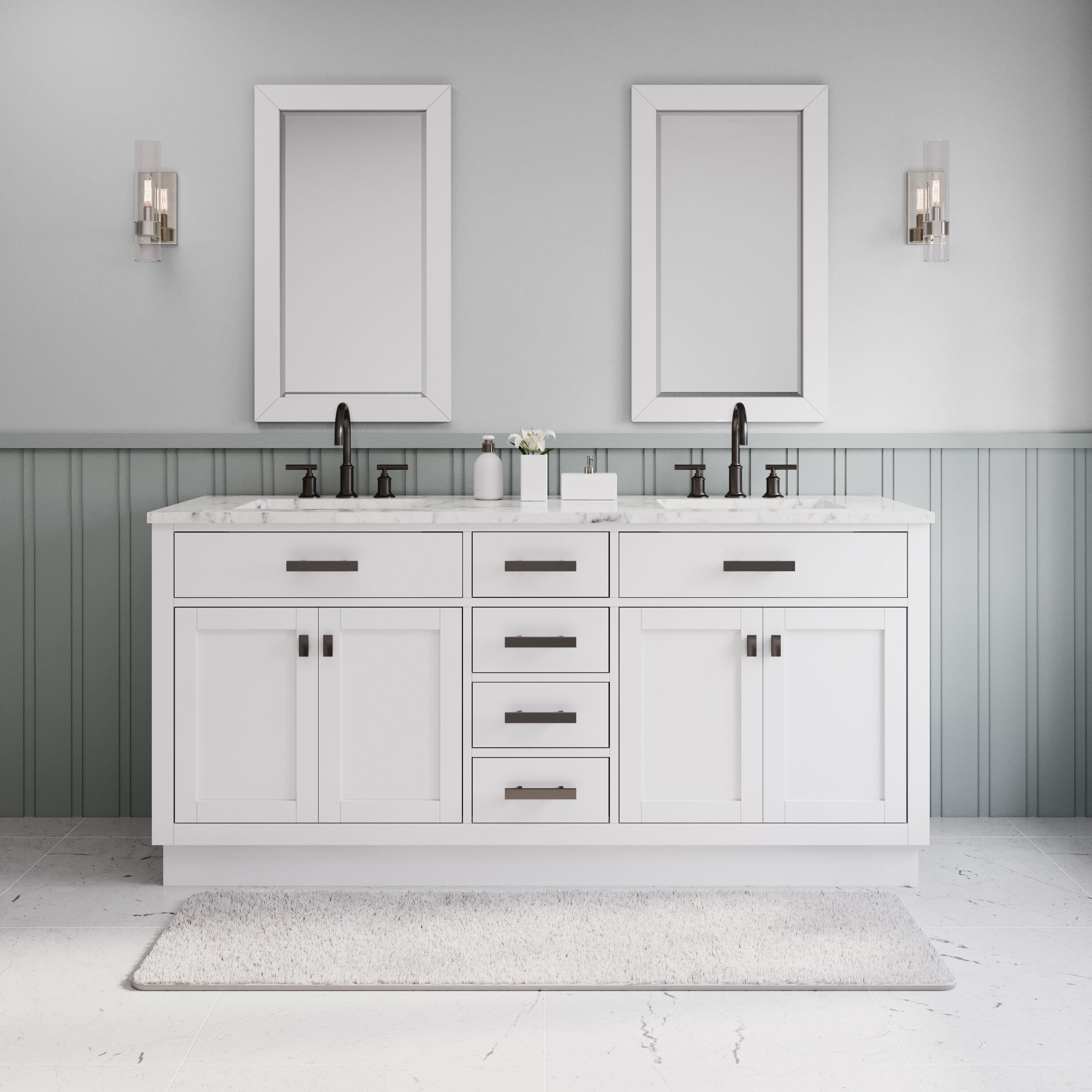 Hartford 72" Carrara White Marble Countertop Bath Vanity in Pure White with Mirror