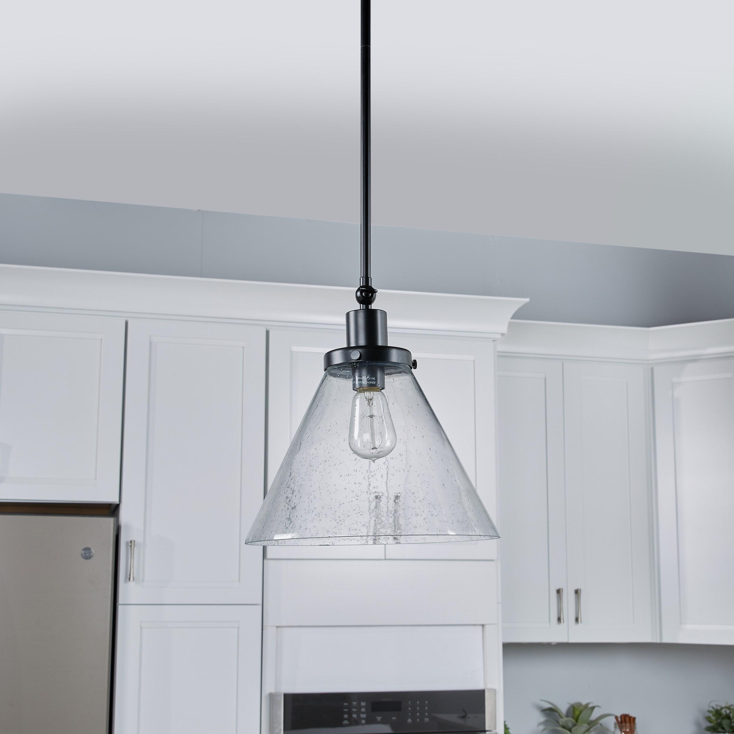 Progress Lighting Hinton 1-Light Industrial Pendant Light, Matte Black, Seeded Glass Shade