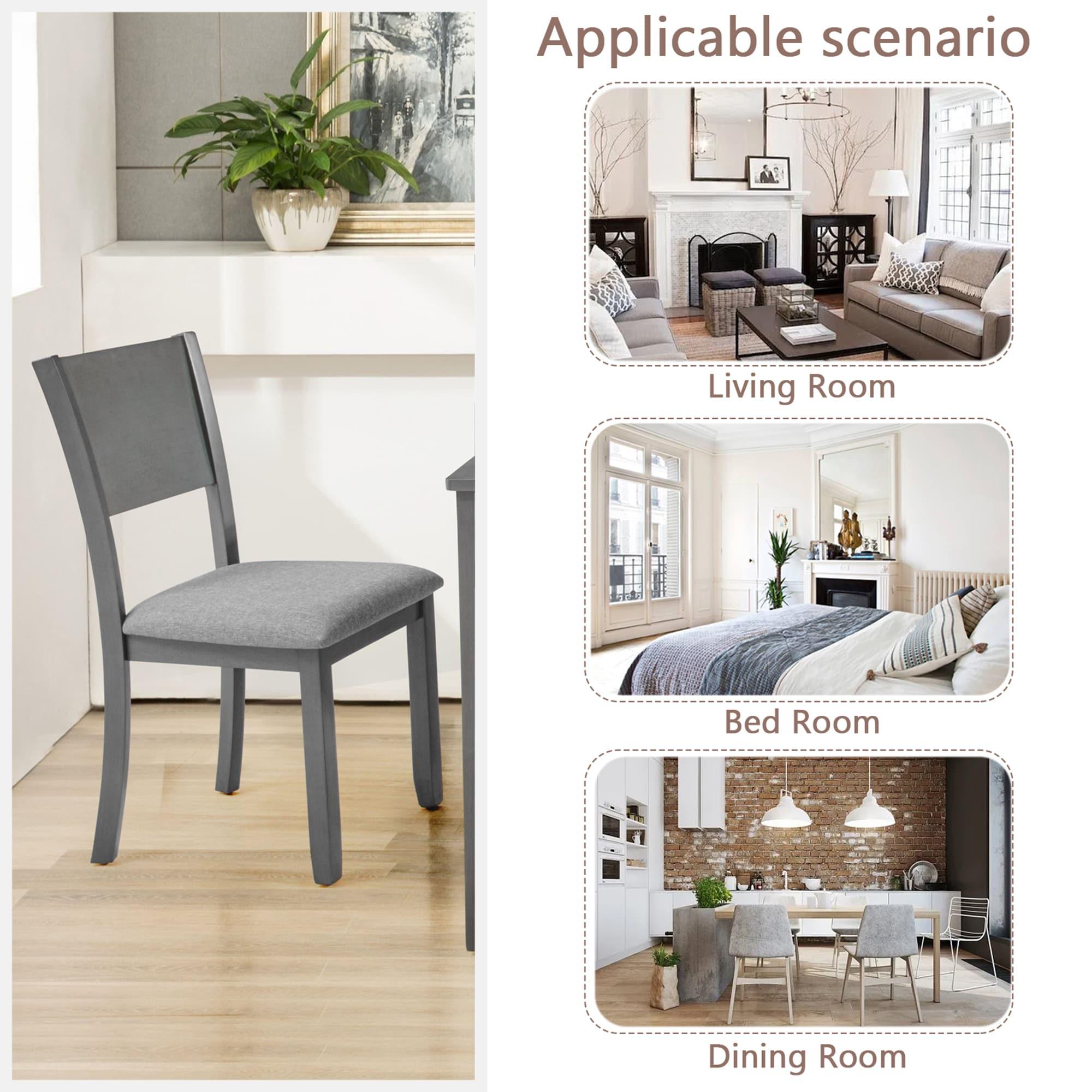 Kamsly Kitchen Island Dining Chairs Set of 4, 4pcs Upholstered Dining Room Chair, Sturdy Solid Wood Frame Kitchen-Chair with Padded Seat & Backrest, Gray