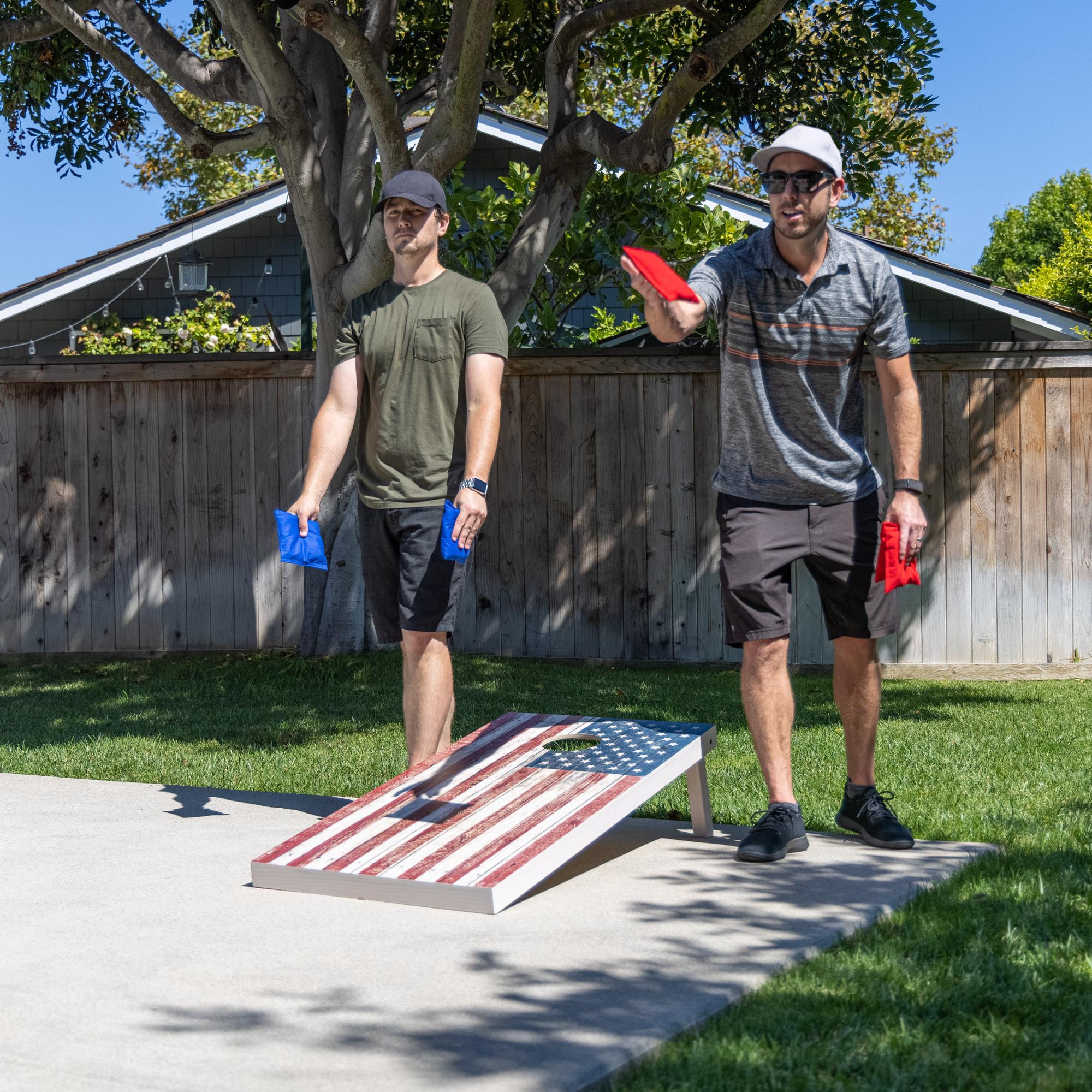 Gosports 4'x2' Reguation Size Premium Wood Cornhole Set - Rustic American Flag Design