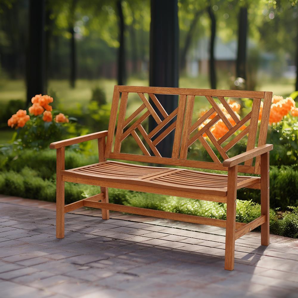 LuxenHome Carmel Solid Wood Outdoor Loveseat Park Bench