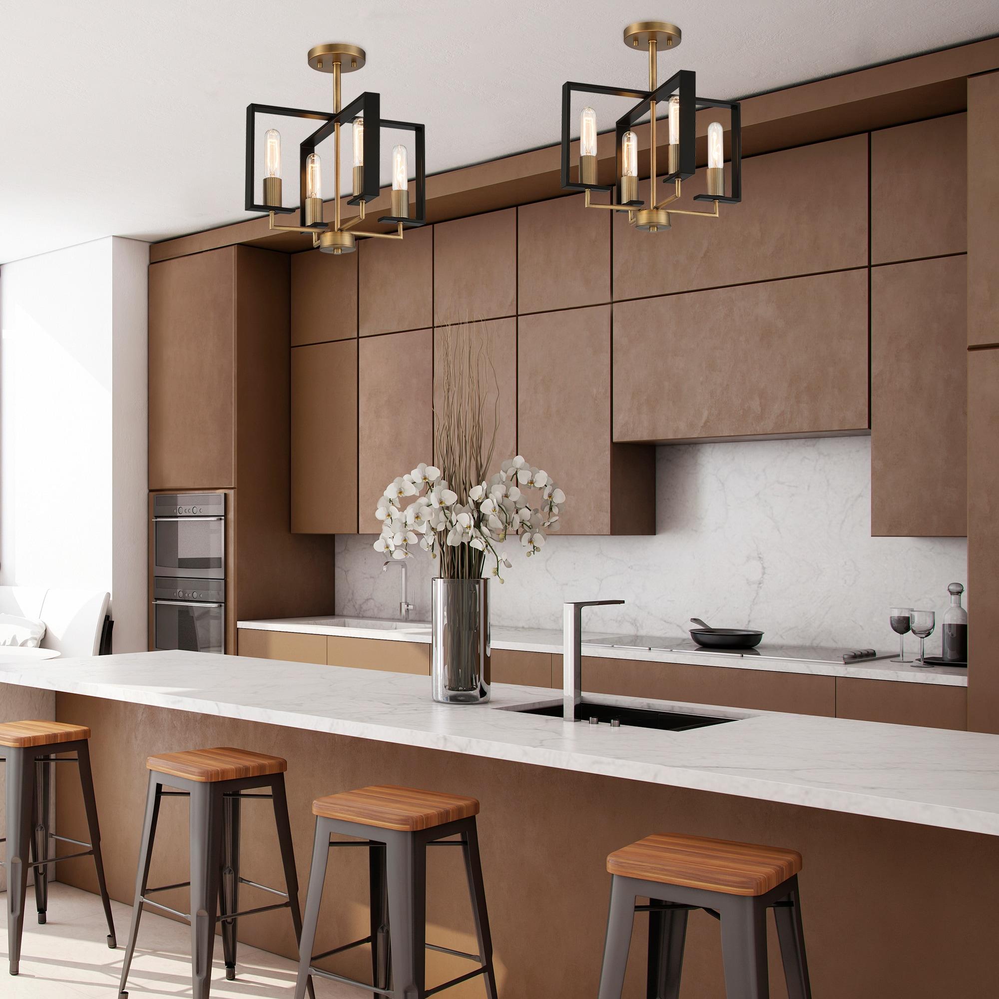 Designers Fountain Chicago PM 4 Light Old Satin Brass Semi-Flush Mount Ceiling Light, D233M-SF-OSB