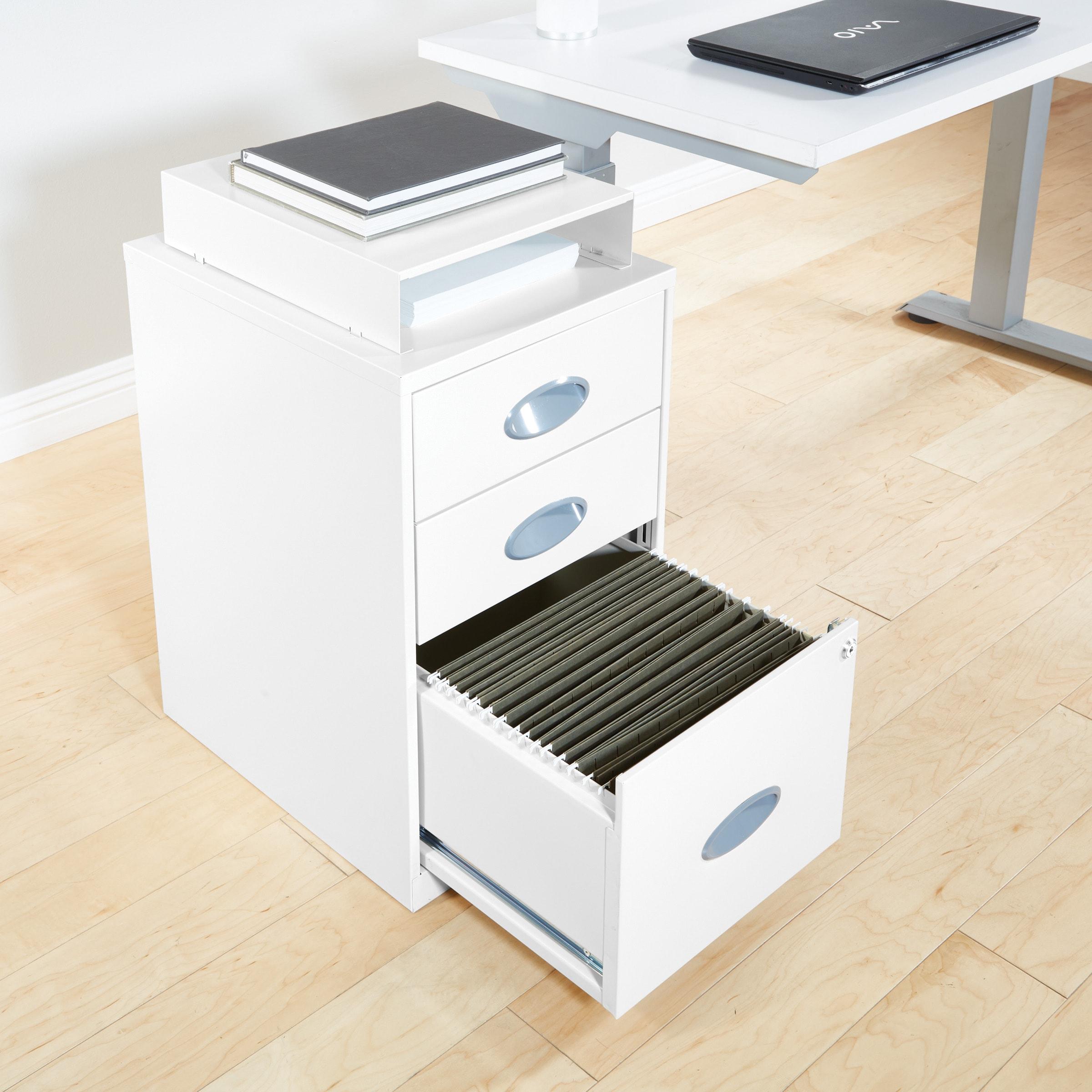 3 Drawer Locking Metal File Cabinet w/ Top Shelf in White