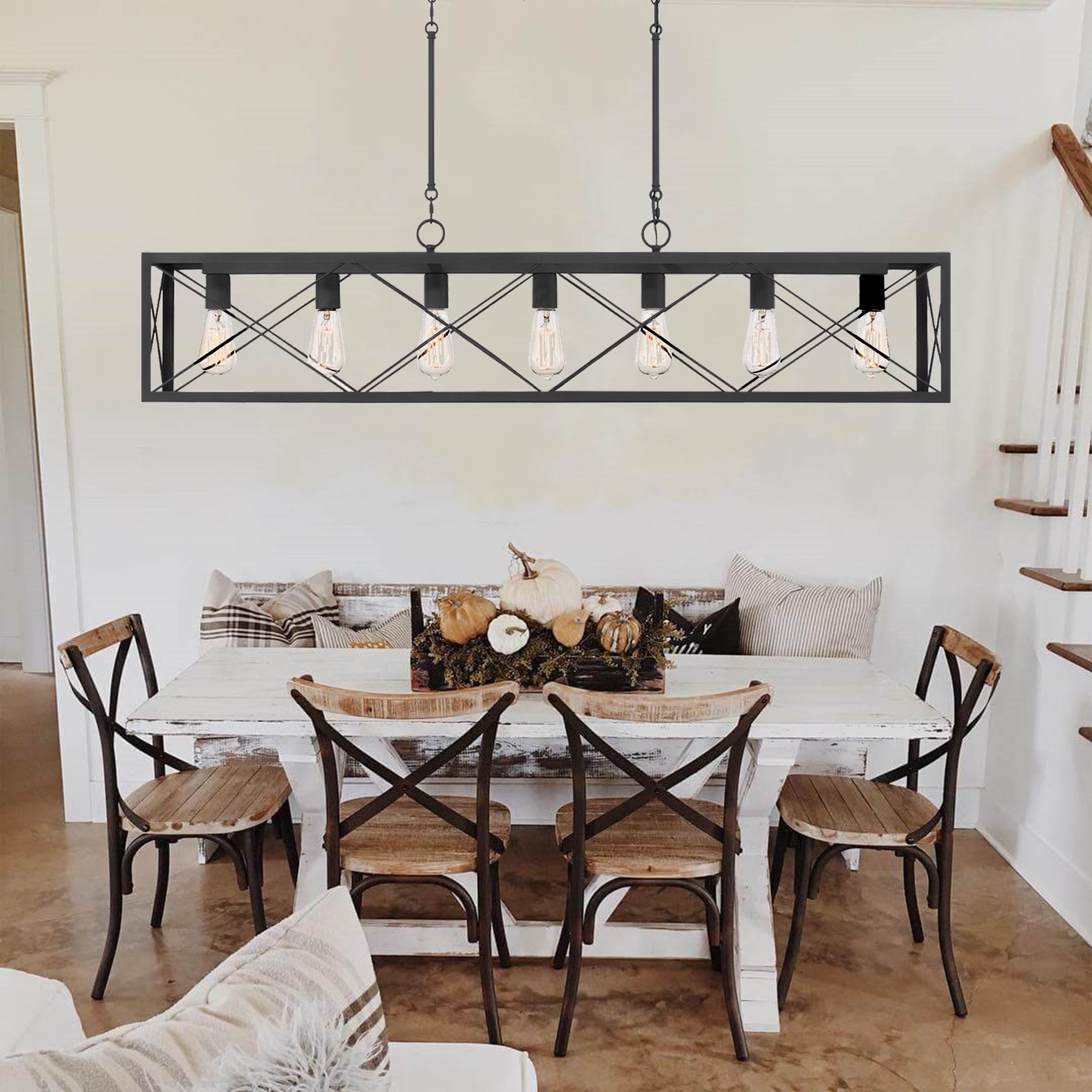 ACROMA Kiro 7-light Farmhouse 48In Linear Chandelier Industrial Rectangle Dining Lighting with UL certified Aged Zinc