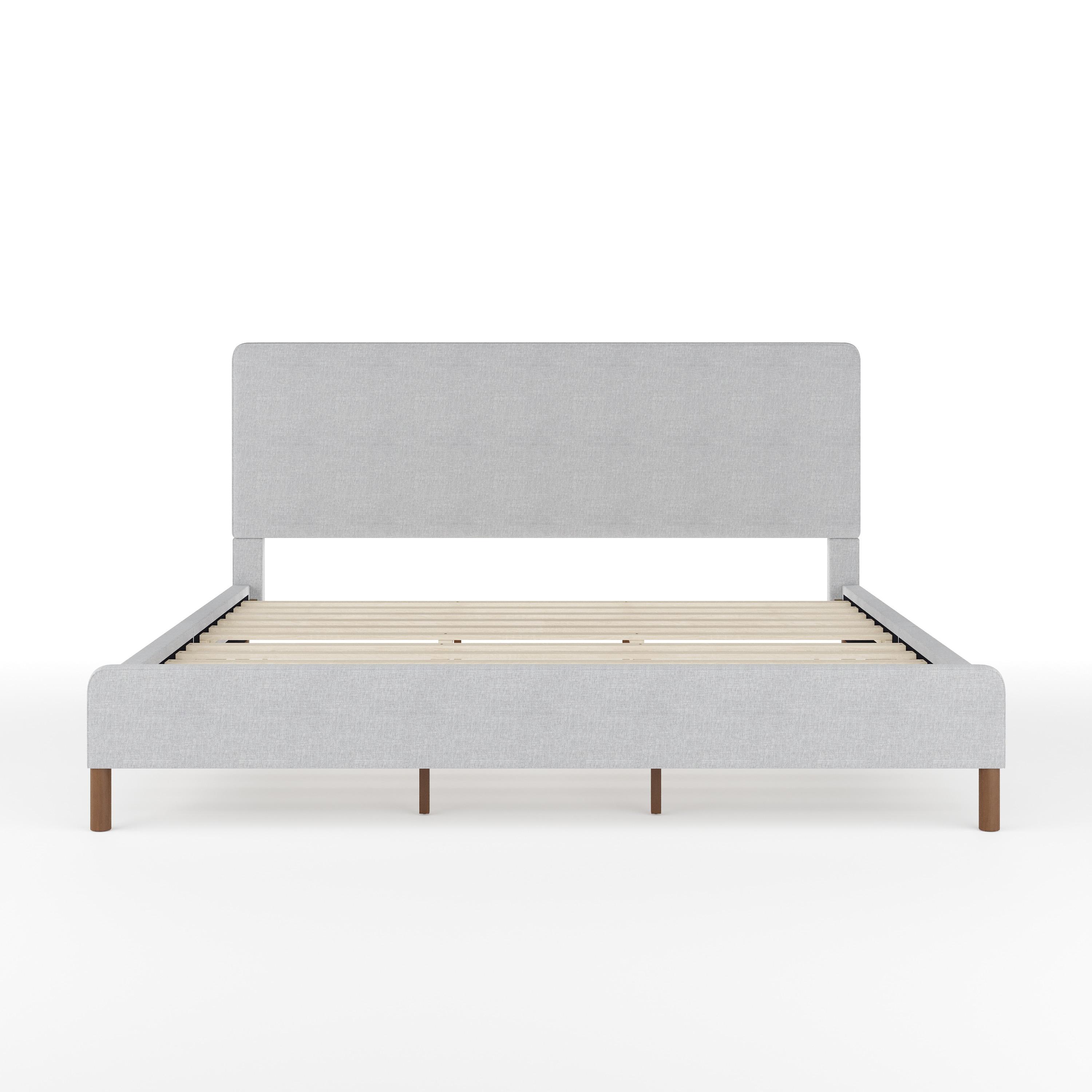 Martha Stewart Britta Upholstered Platform Bed With Piped Detail Headboard