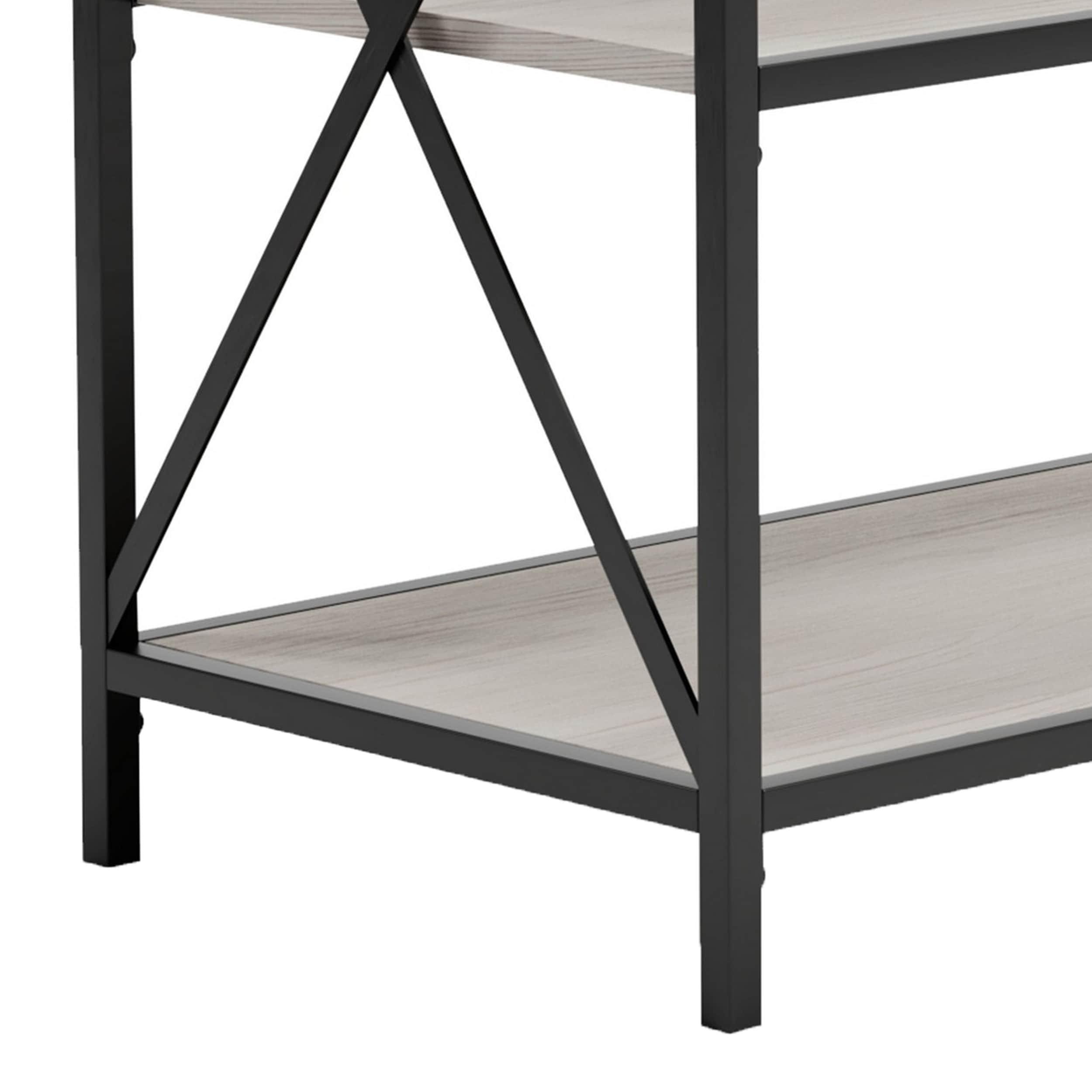 Gem 40 Inch Metal Console Sideboard Table 3 Shelves X Side Accents Black Whitewash - Saltoro Sherpi