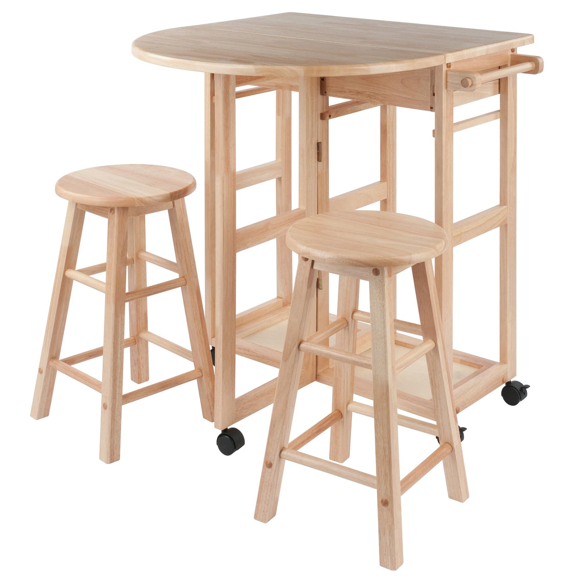 Winsome 3pc Burnett Space Saver Set Beech: Compact Folding Table with 2 Stools, Wood Frame