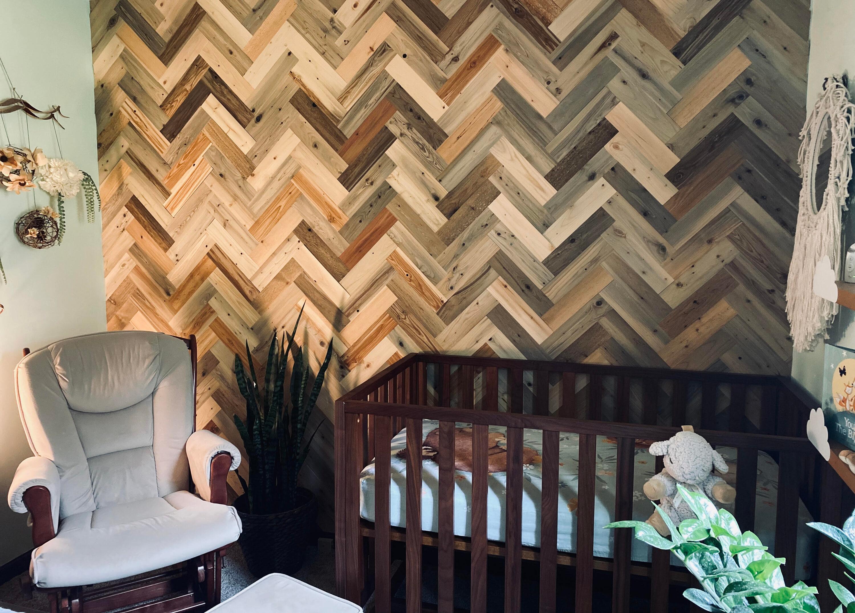 Timberchic River Reclaimed Wooden Wall planks - Simple Peel & Stick Wall Covering Application for DIY Accent Wall & Home Improvement - Premium Wall Paneling - Herringbone Pattern