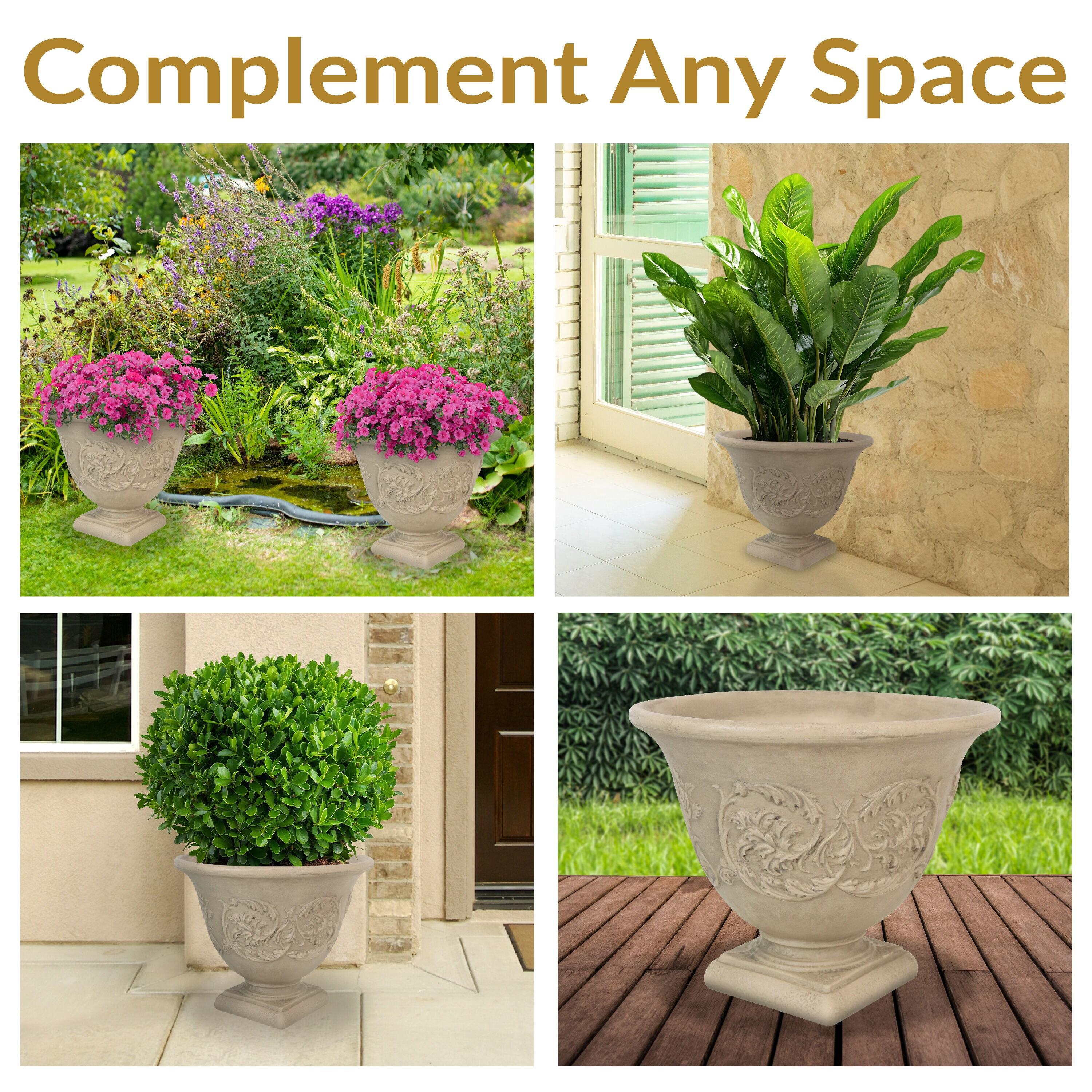 SunnyDaze Decor Darcy 16" x 16" x 13" Round Polyresin Urn Outdoor Planter Pot
