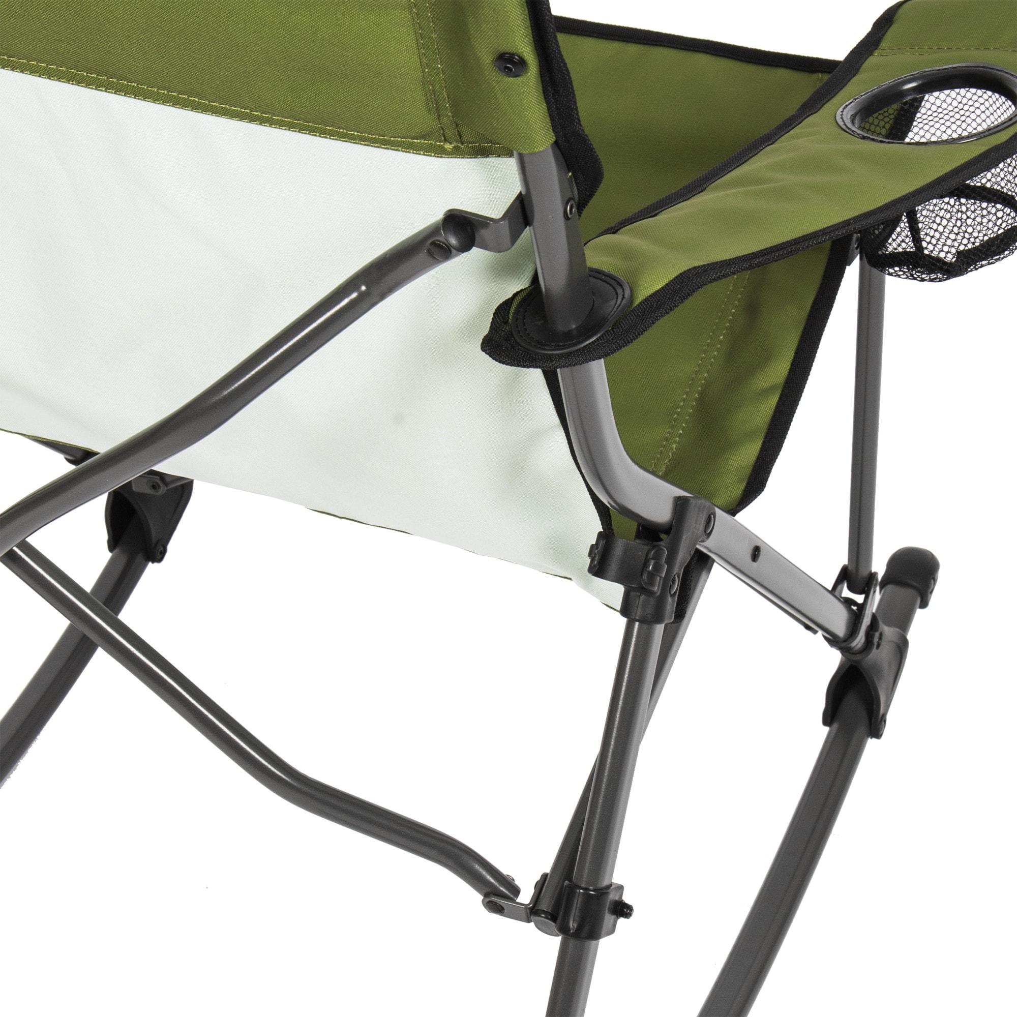 Moss Green Polyester Folding Rocking Quad Chair with Cup Holder