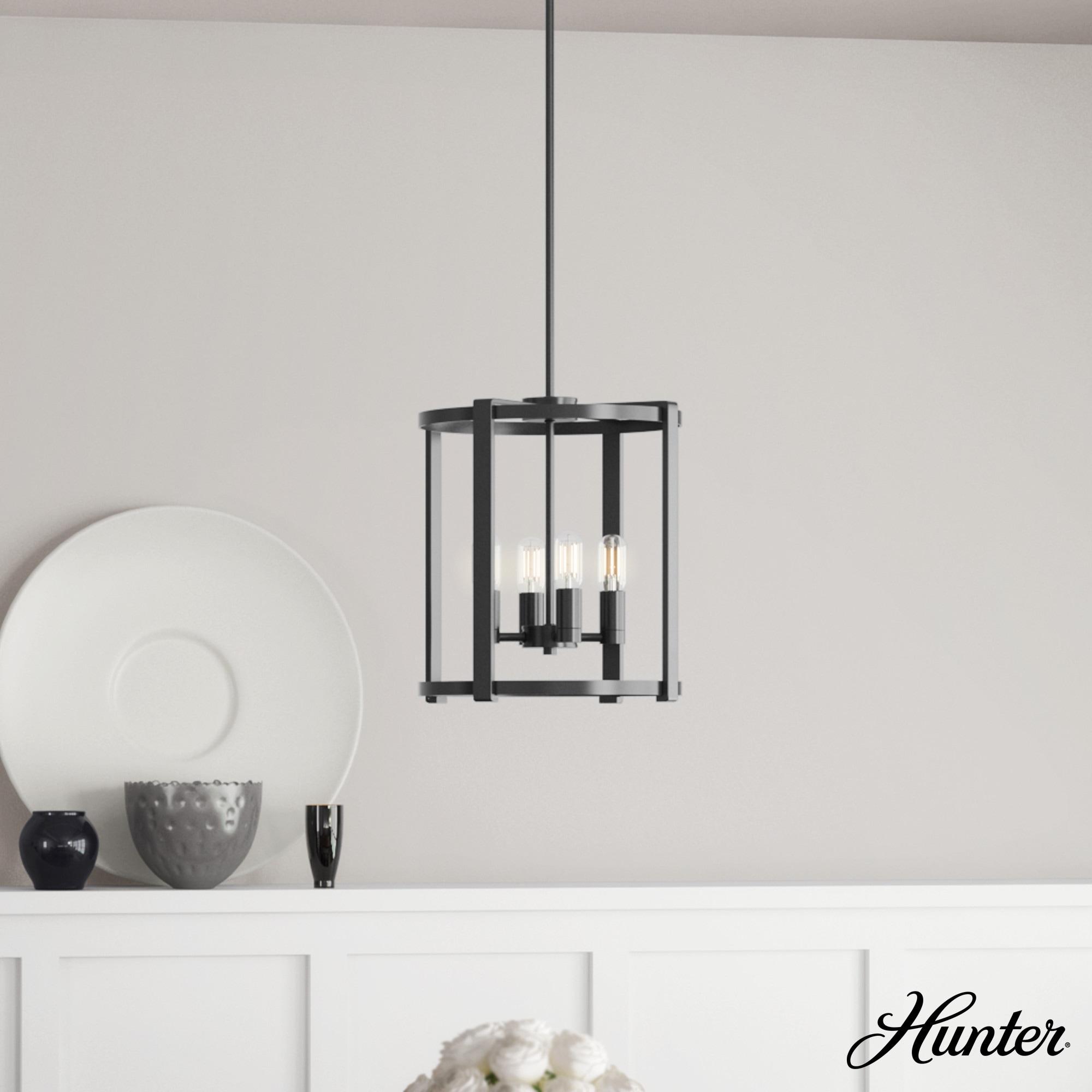 19003-Hunter Fans-Astwood 4-Light Lantern Chandelier in Caged Style-16 Inches Wide by 25.5 Inches High-Matte Black Finish