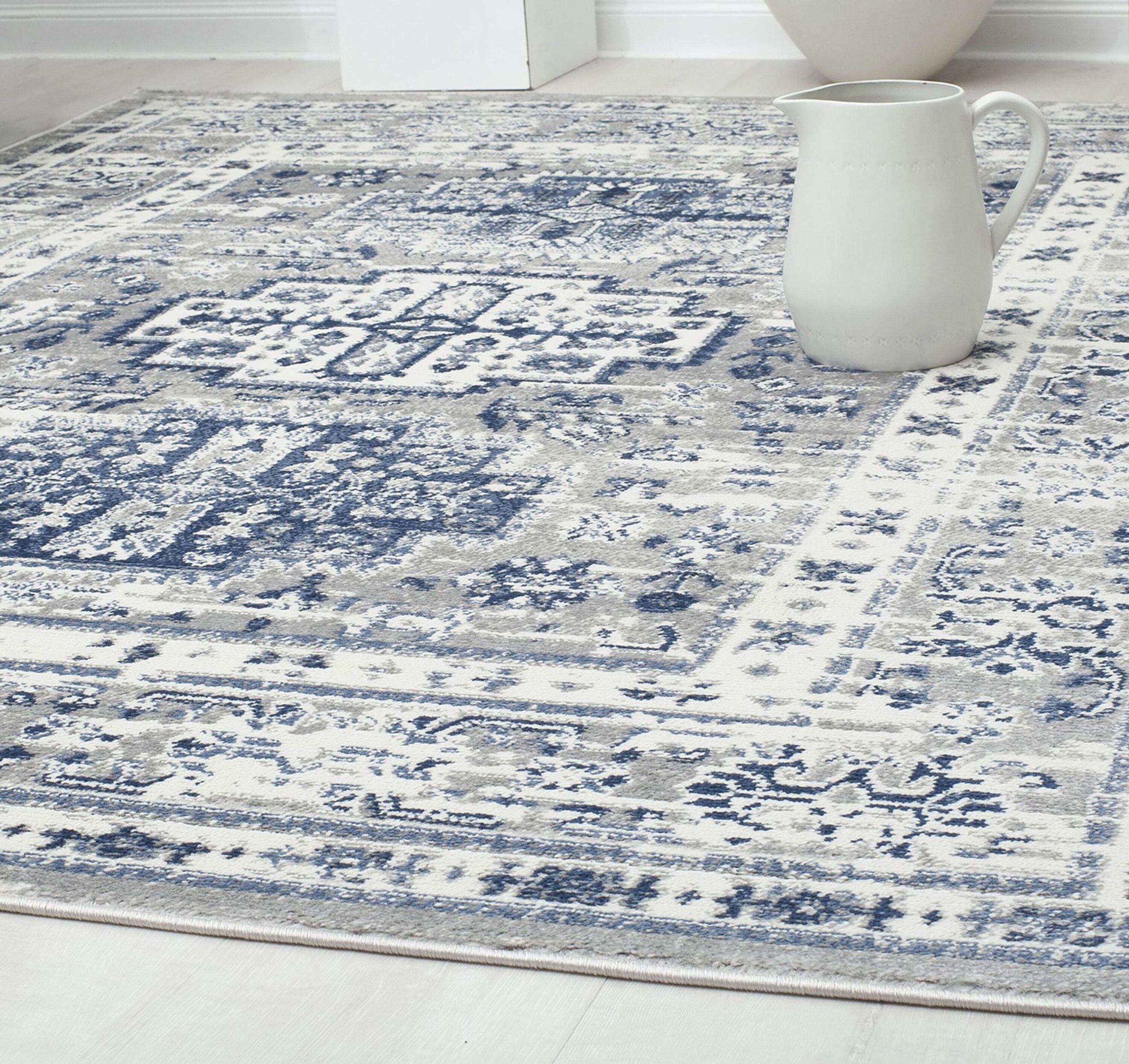 Rugs America Gallagher GL55F Inky Sundara Vintage Transitional Blue Area Rug for Dining Room Rug Neutral Rug Living Room Rug Kitchen, 5'3"x7'