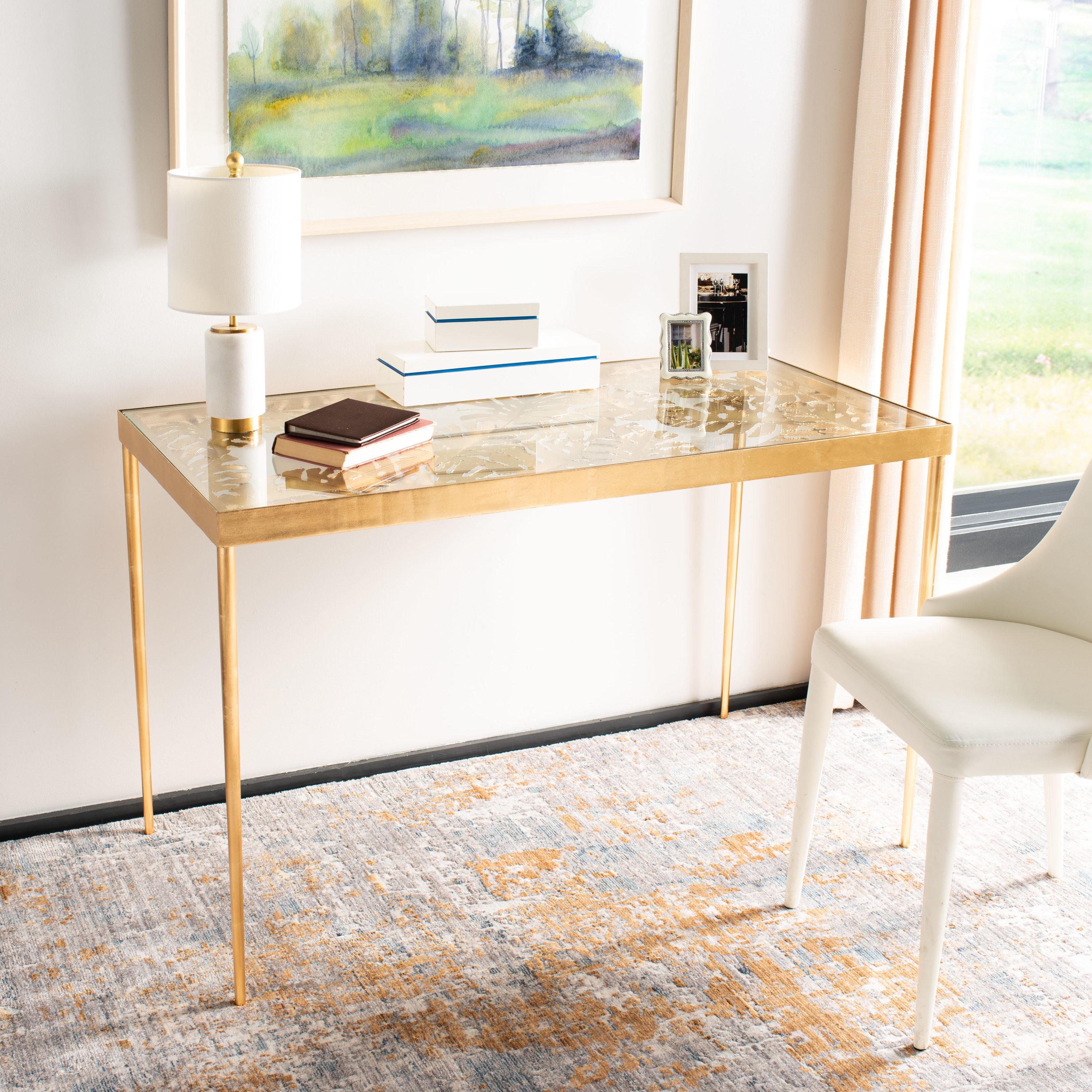 Leilani Palm Leaf Desk - Gold Leaf/Glass - Safavieh