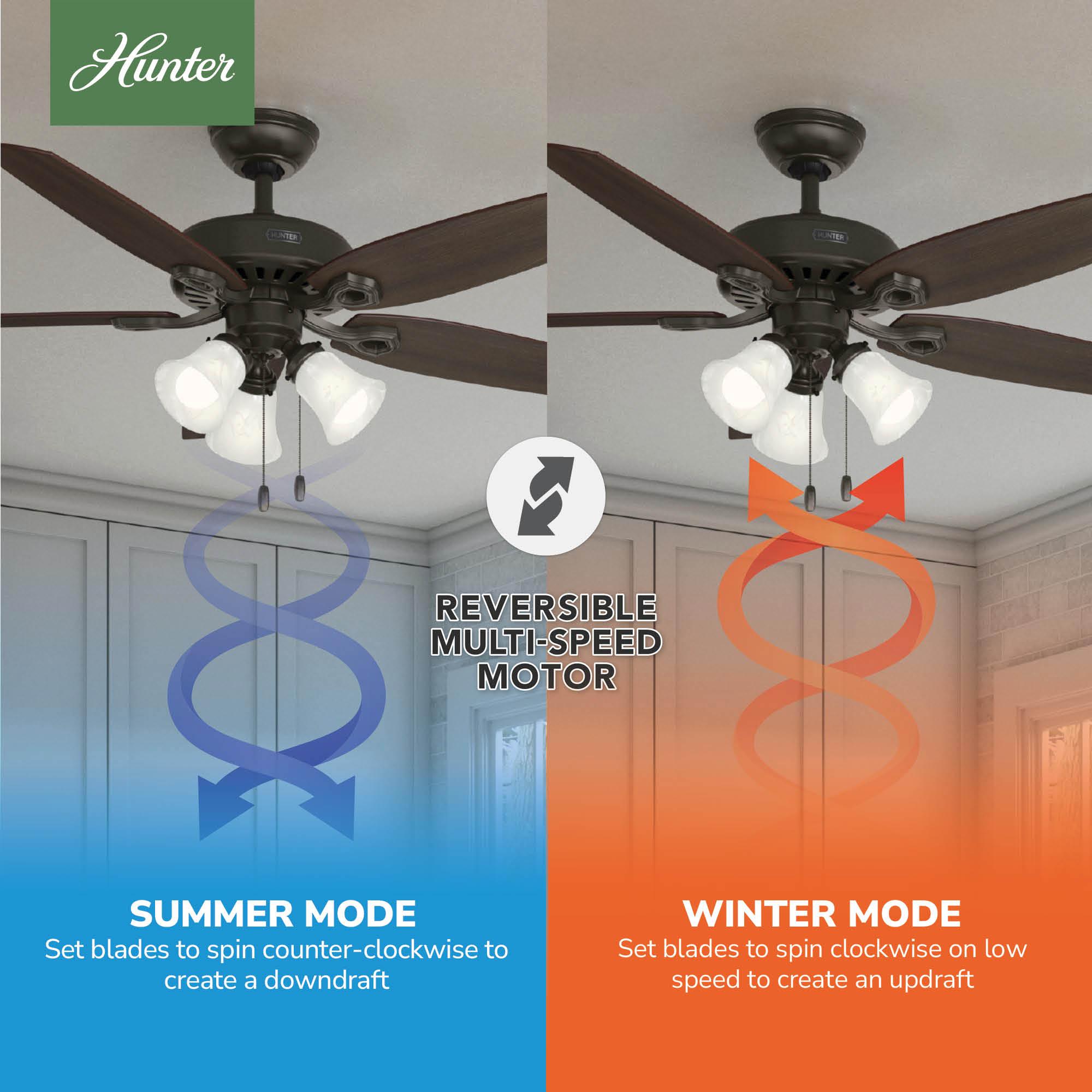 Hunter Fan Builder Plus 52" 5 - Blade Standard Ceiling Fan with Pull Chain and Light Kit Included