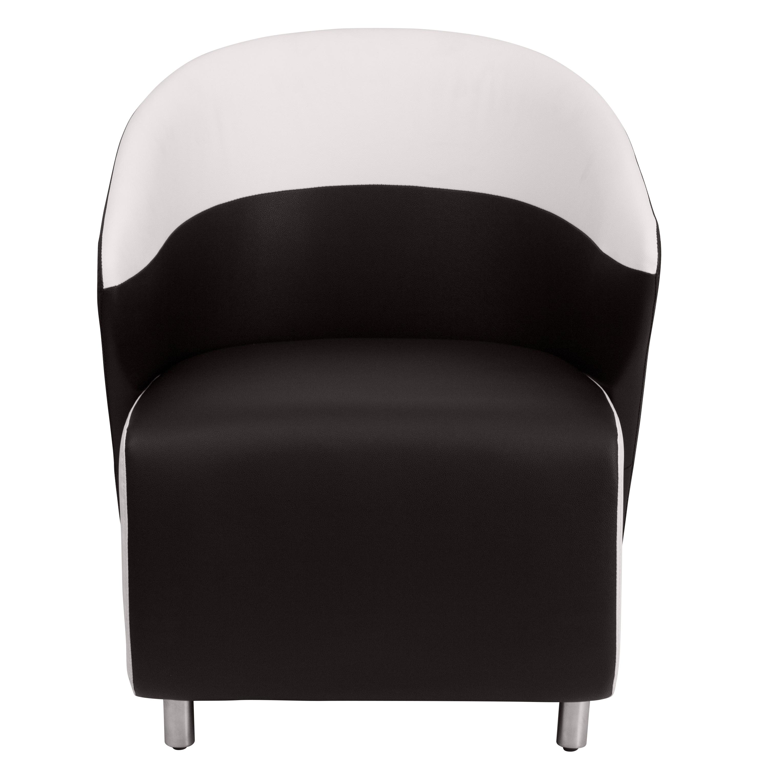 Flash Furniture Black LeatherSoft Curved Barrel Back Lounge Chair with Melrose White Detailing