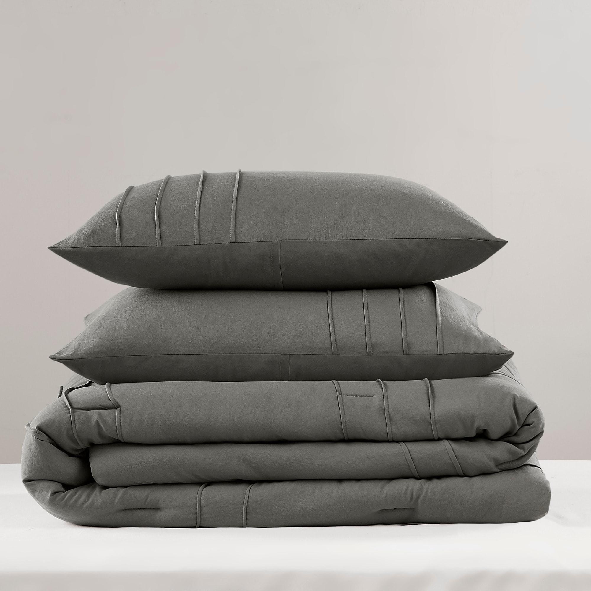 Regency Heights Twin/Twin XL Comforter Set, Boho 2-Piece Pintuck Stitching Dorm Bedding Set, Soft Washed Pleated Bed Sets with Pillow Sham Grey