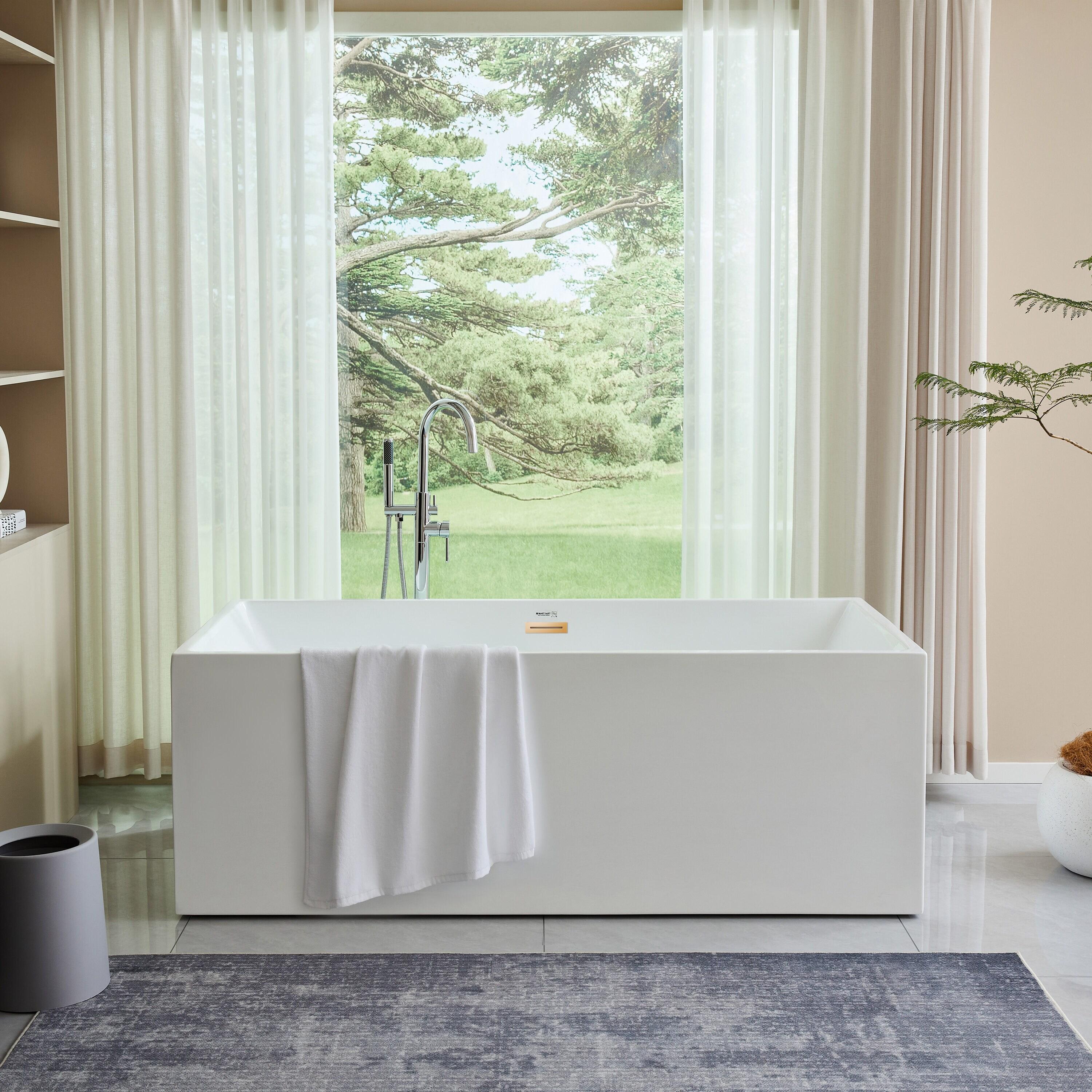 Vanity Art 67" Acrylic Freestanding Soaking Bathtub with Overflow and Pop-up Drain