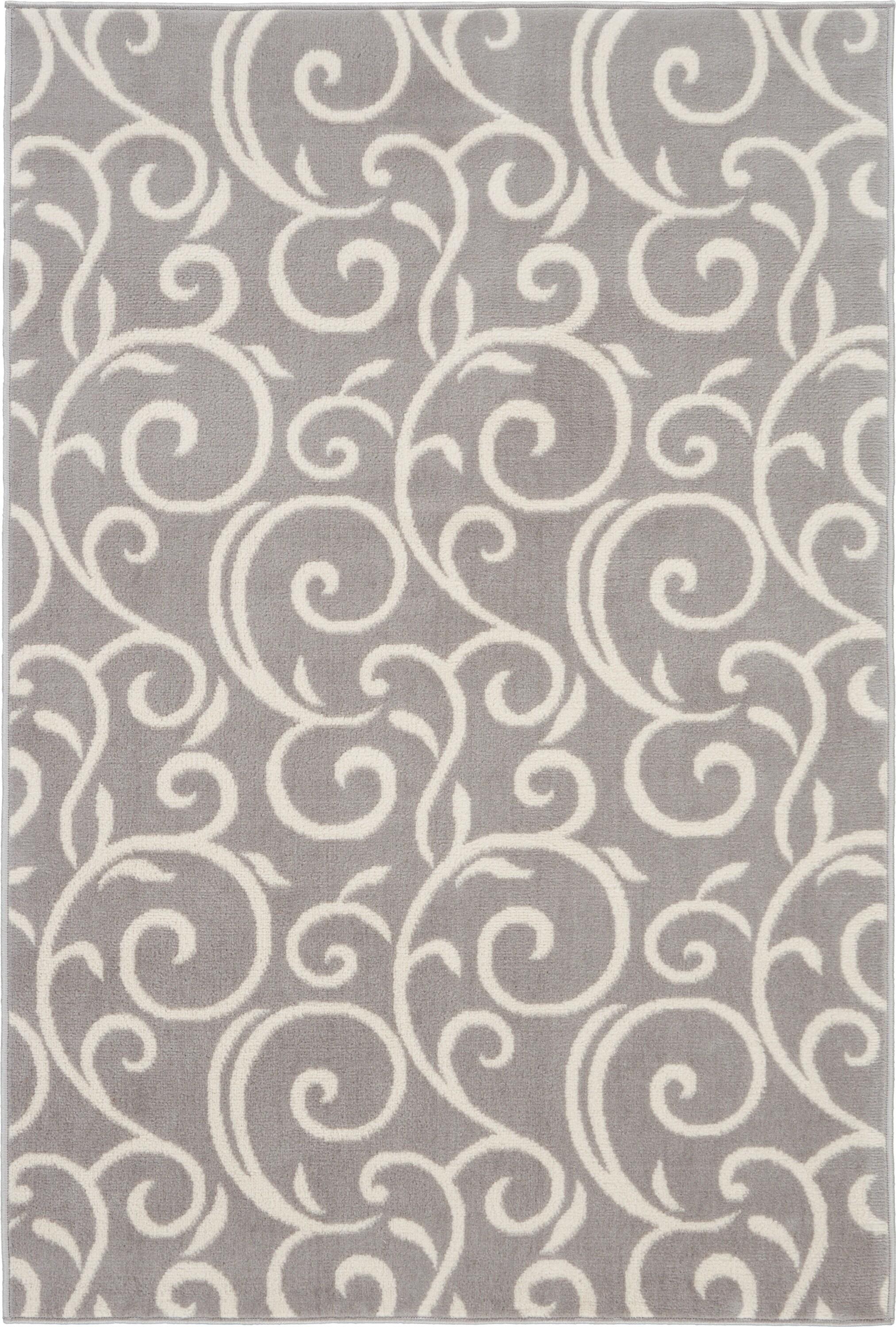 Nourison Grafix 3'9" x 5'9" (4' x 6') Grey Area Rug Bohemian Contemporary Botanical by Nourison