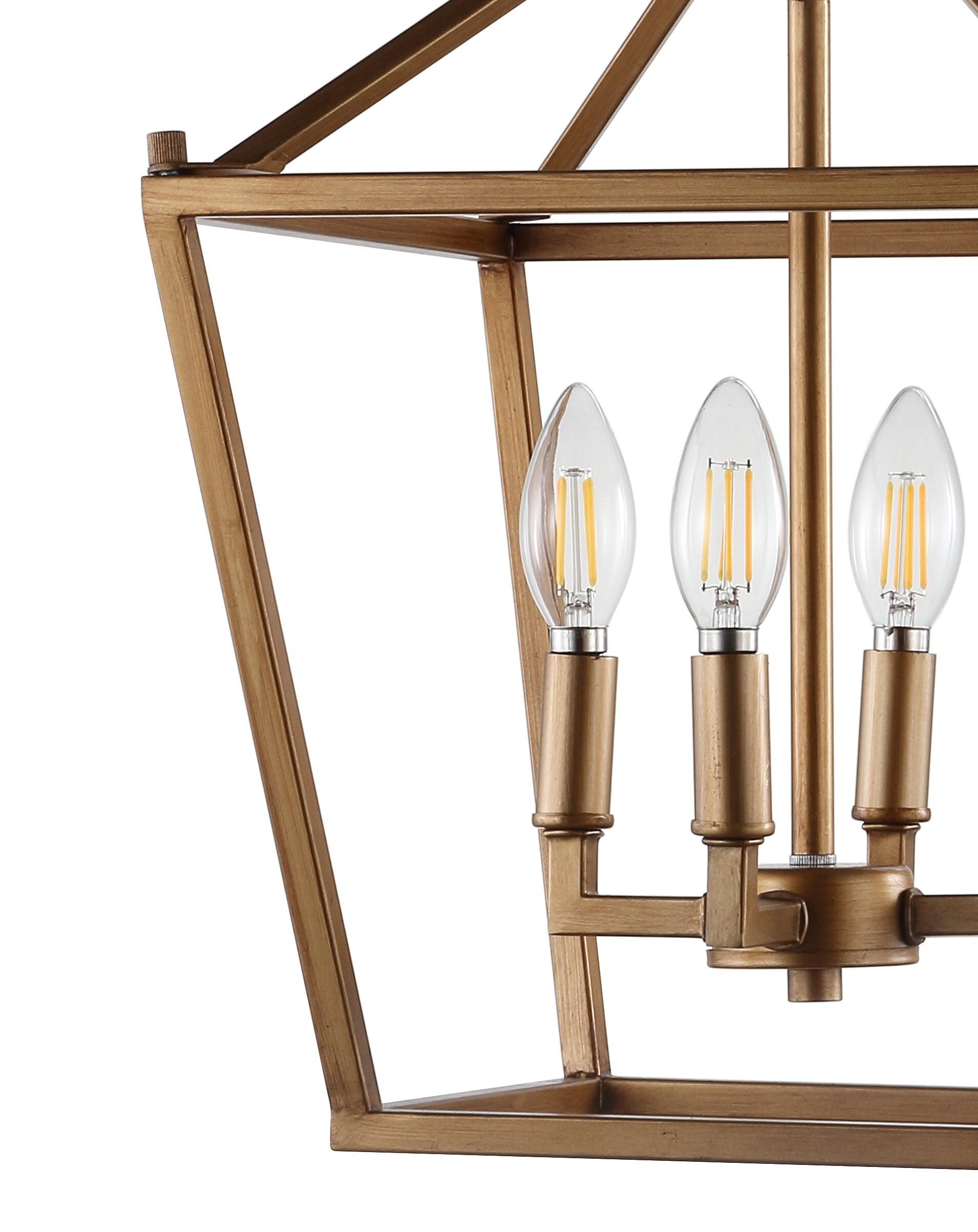 Pagoda 12" 4-Bulb Lantern Metal LED Pendant, Antique Gold