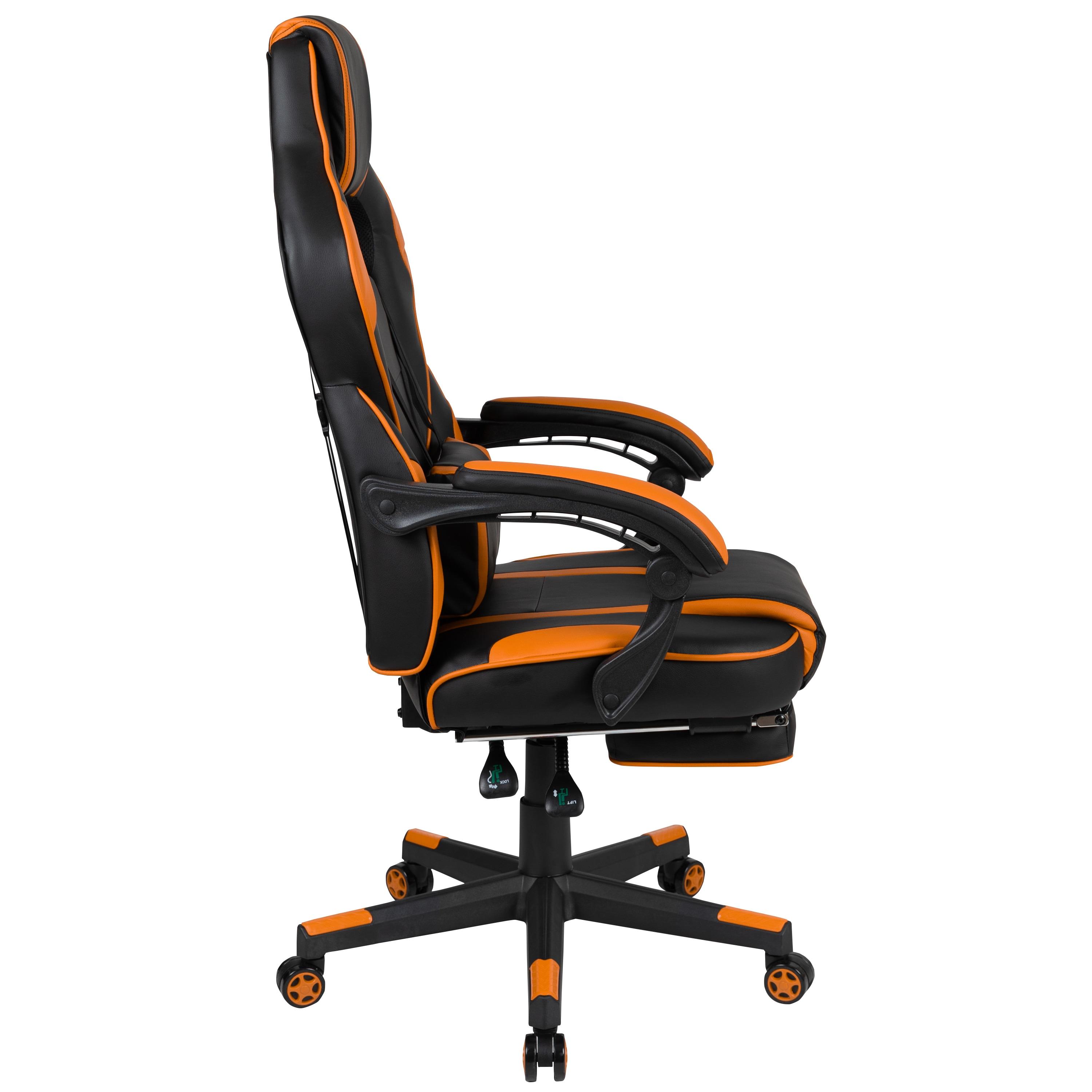 Flash Furniture X40 Gaming Chair Racing Ergonomic Computer Chair with Fully Reclining Back/Arms, Slide-Out Footrest, Massaging Lumbar - Black/Orange