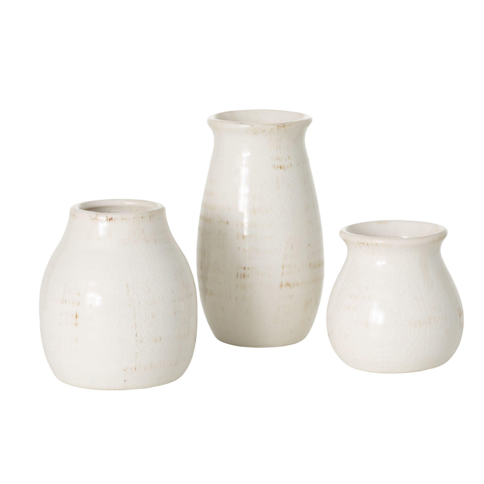 Sullivans Set of 3 Petite Ceramic Vases 3"H, 4.5"H & 5.5"H White