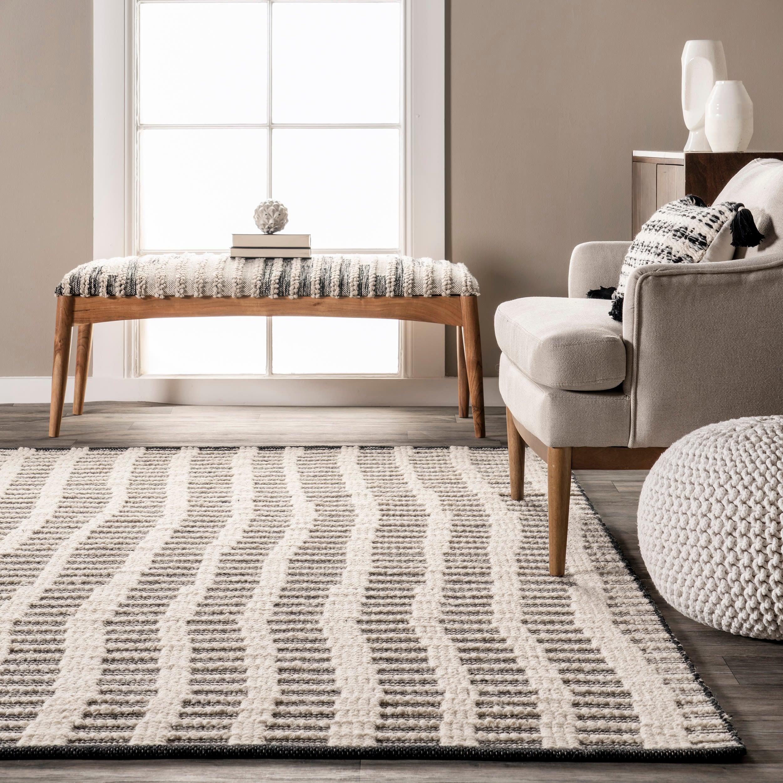 Arvin Olano x Rugs USA Parker Check Textured Ivory Area Rug