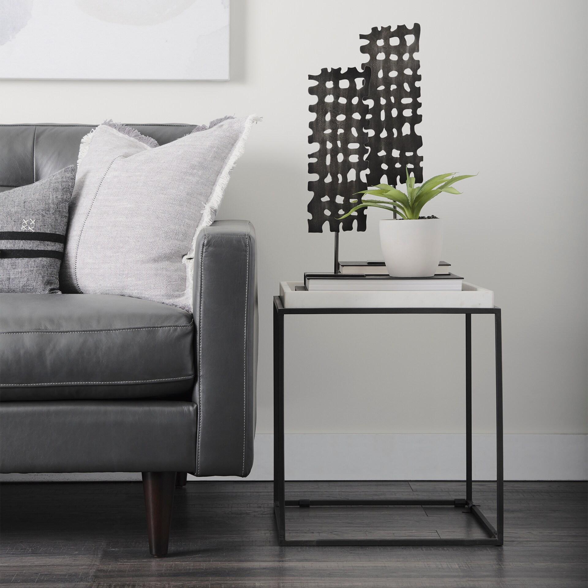Regal Elegance White Marble & Matte Black Metal Square End Table