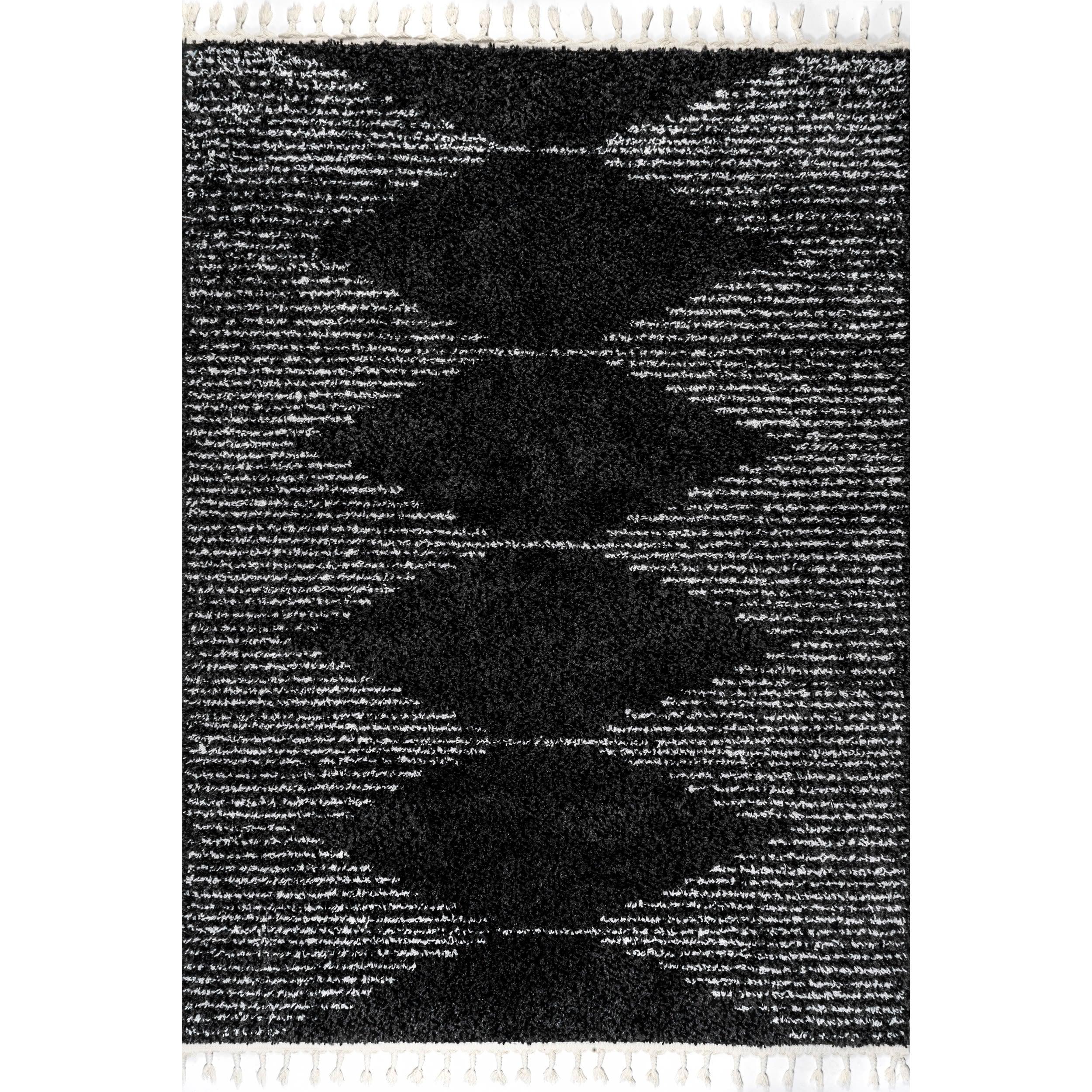 Nuloom Bria Geometric 4x6 Shag Indoor Area Rug for Living Room Bedroom Dining Room Nursery, Black/Ivory