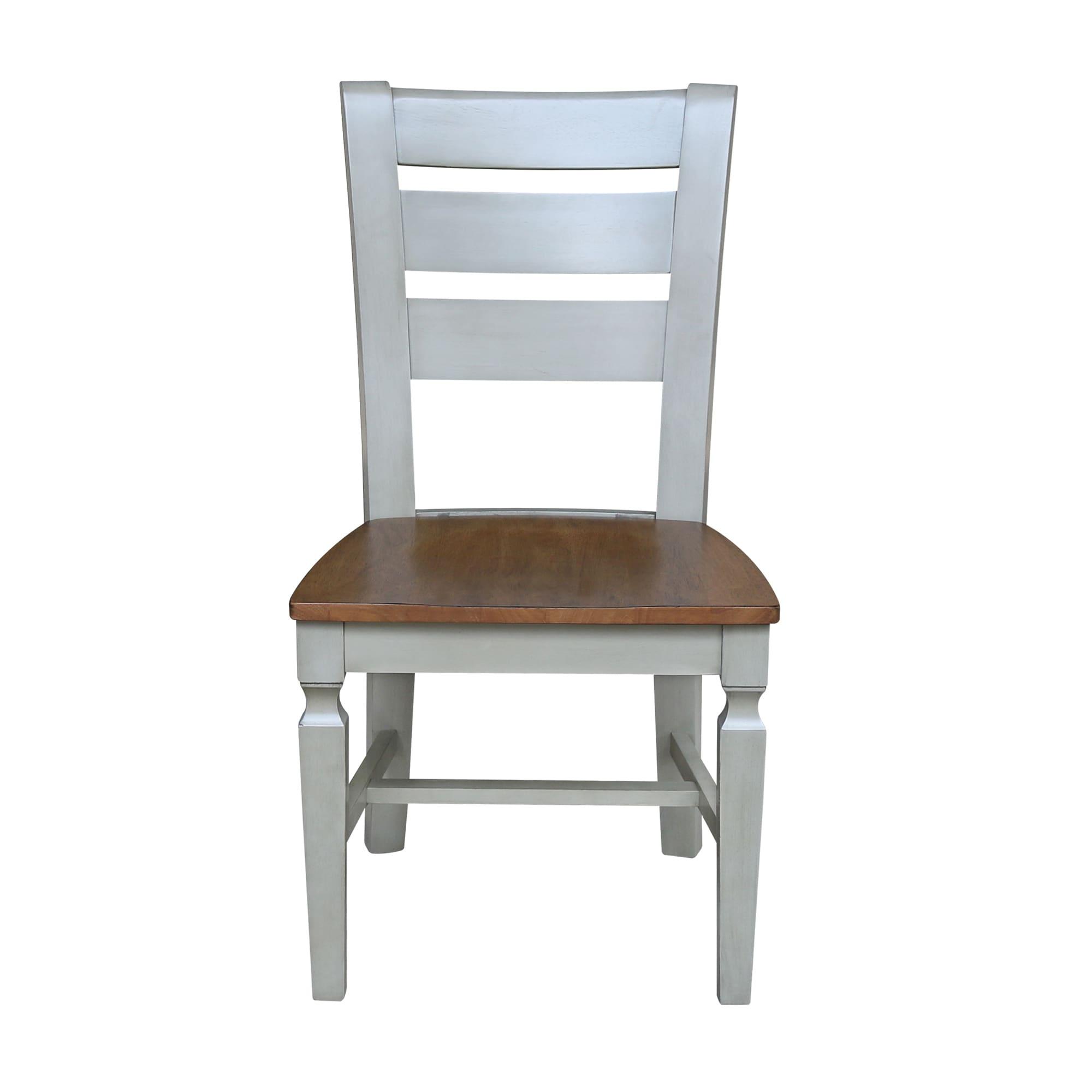 Vista Solid Wood Ladderback Chairs in Distressed Hickory/Stone - Set of 2